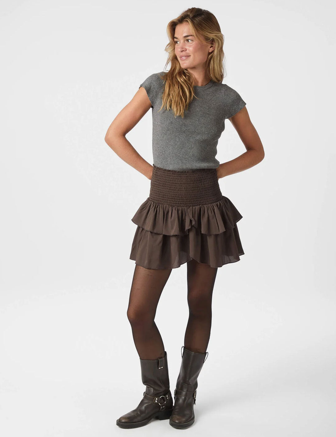 158315 Carin R Skirt_Dark brown_Model_0