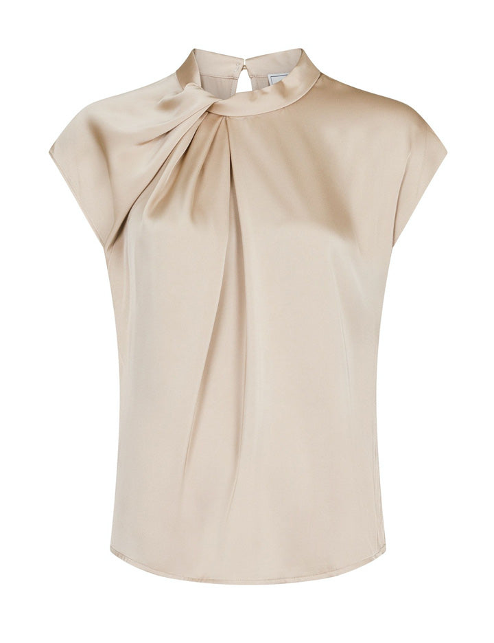 160990 Fleur Drapy Satin Blouse_Dark Sand_Packshot_0