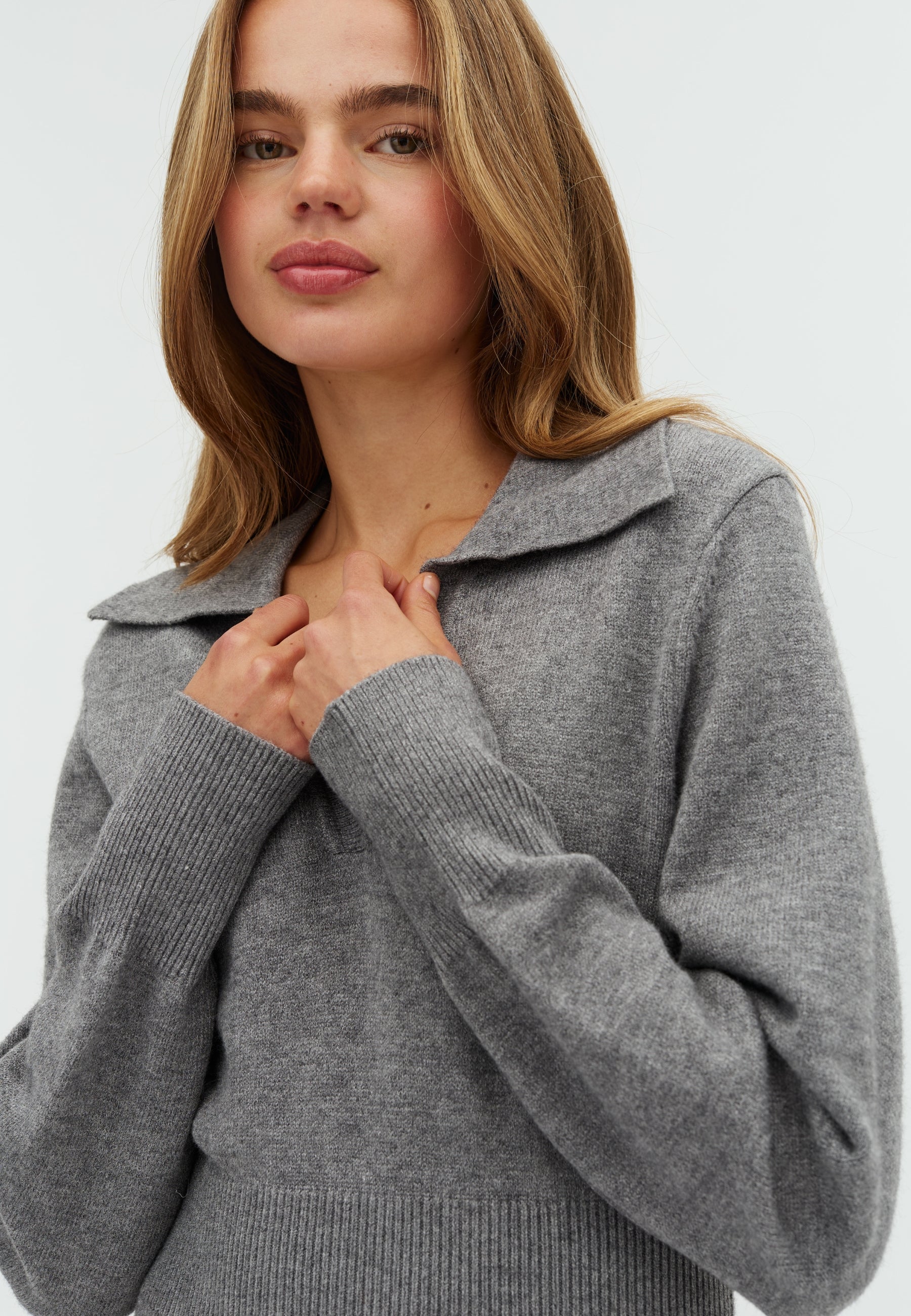 166395 Selia Knit Dress_DARK GREY MELANGE_Model_1