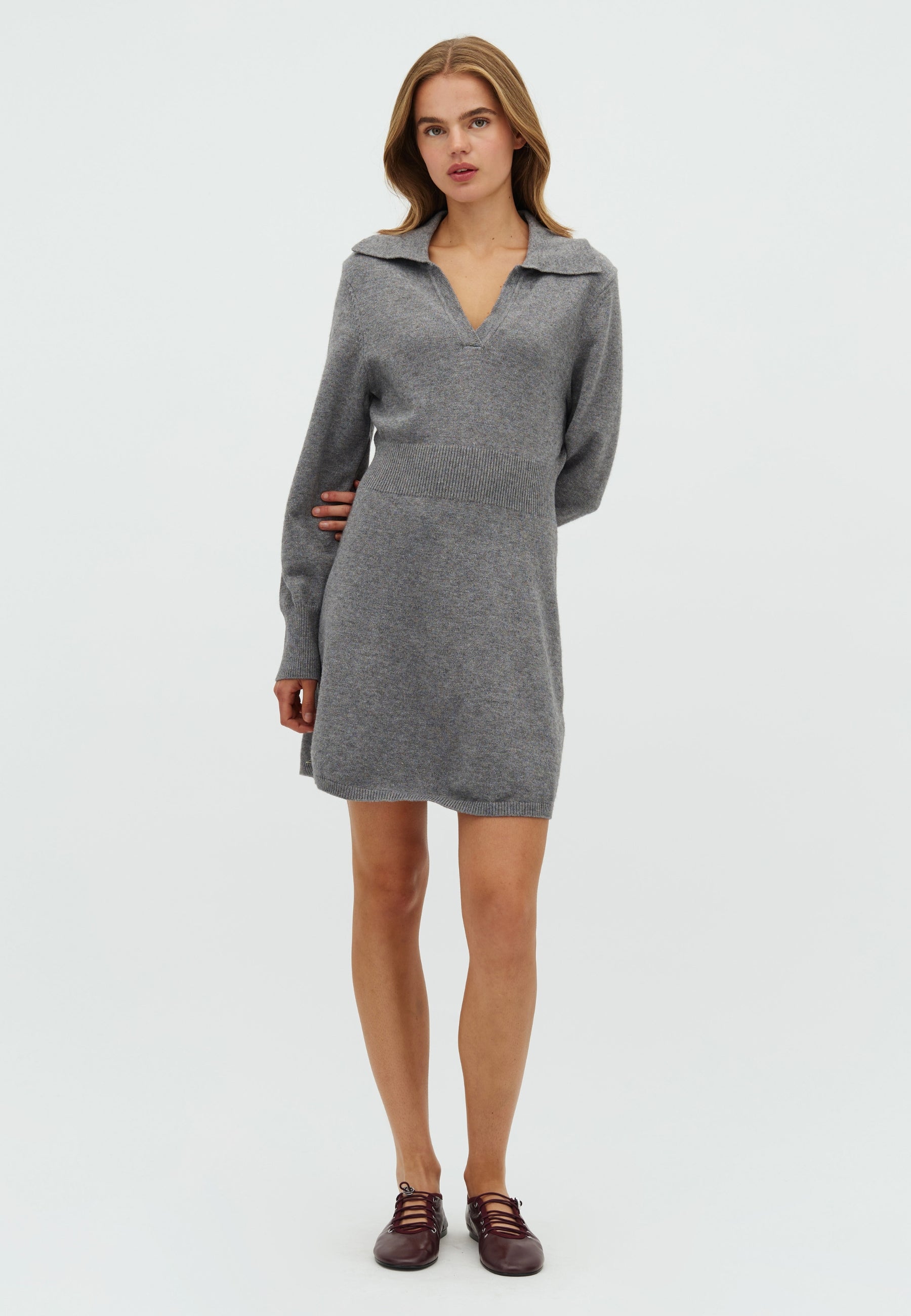166395 Selia Knit Dress_DARK GREY MELANGE_Model_0