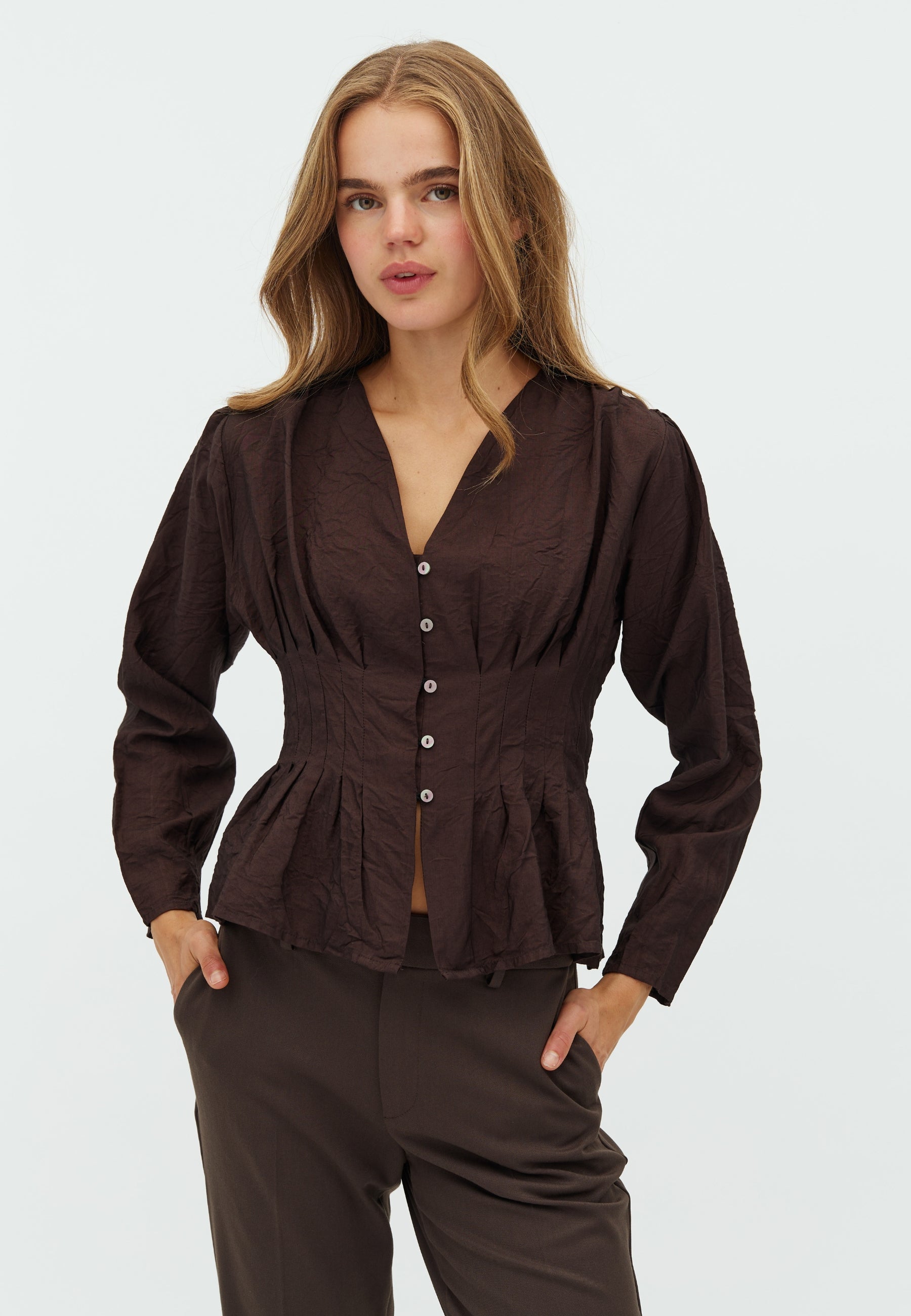 167178 Dalsie Blouse_Dark brown_Model_0