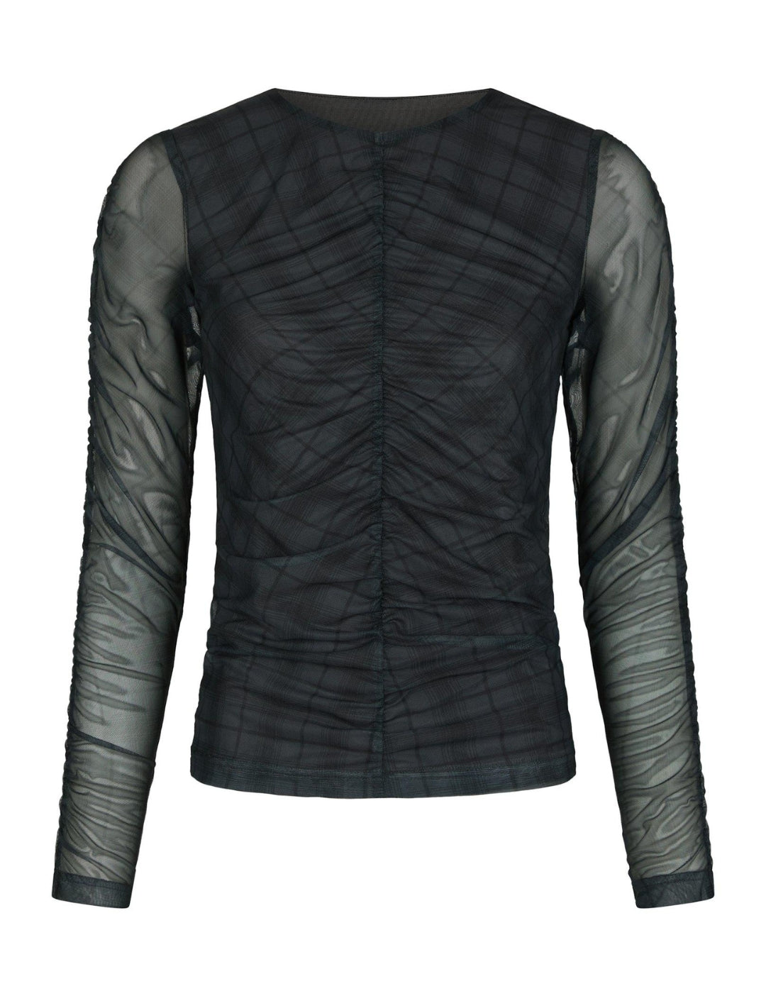 167294 Bea Check Mesh Blouse_Dark Grey_Packshot_0