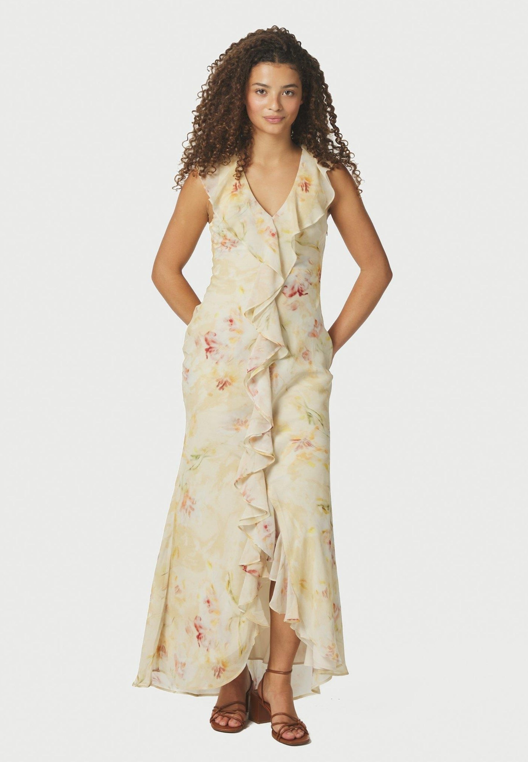 167616 Zella Chiffon Print Dress_Dusty Yellow_Model_0