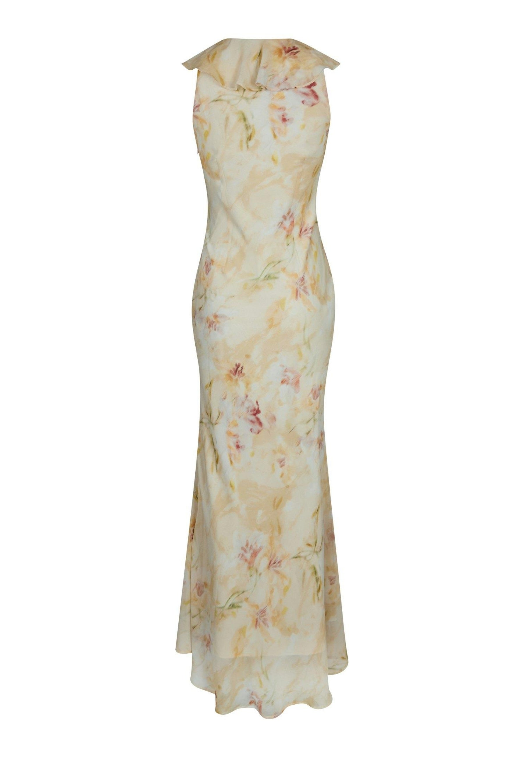 167616 Zella Chiffon Print Dress_Dusty Yellow_Packshot_1
