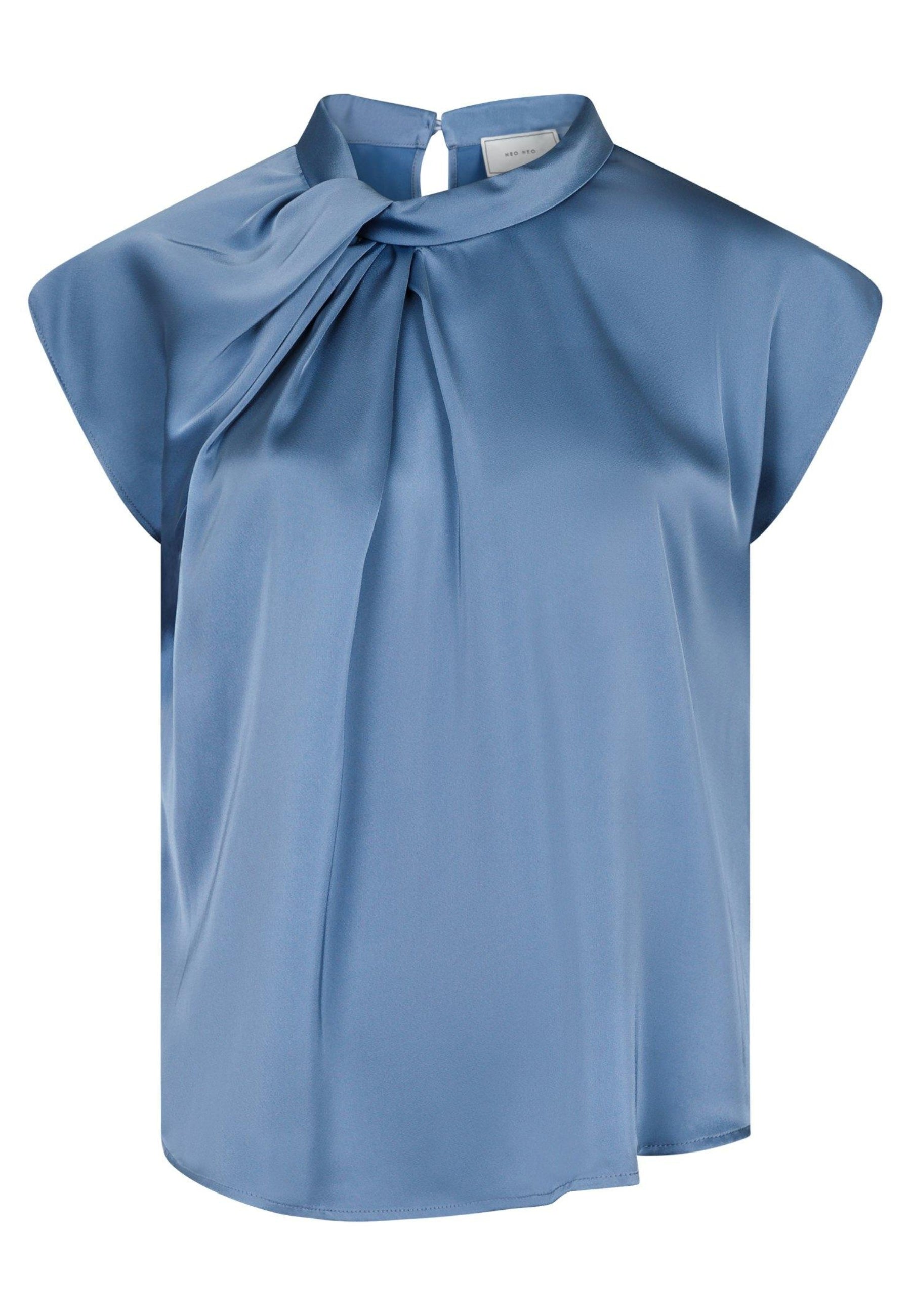 160990 Fleur Drapy Satin Blouse_Dusty blue_Packshot_0
