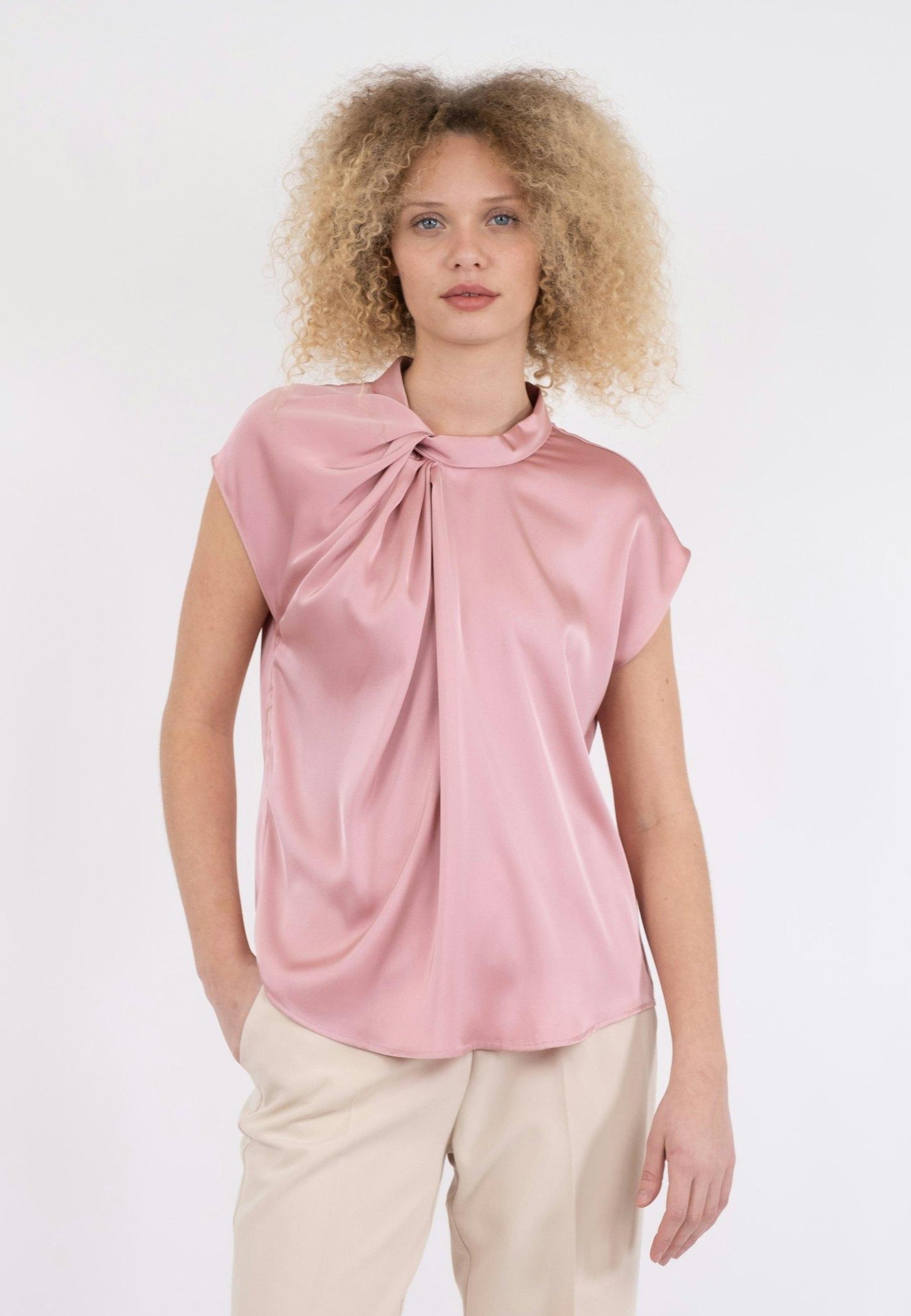 160990 Fleur Drapy Satin Blouse_Light Pink_Model_2