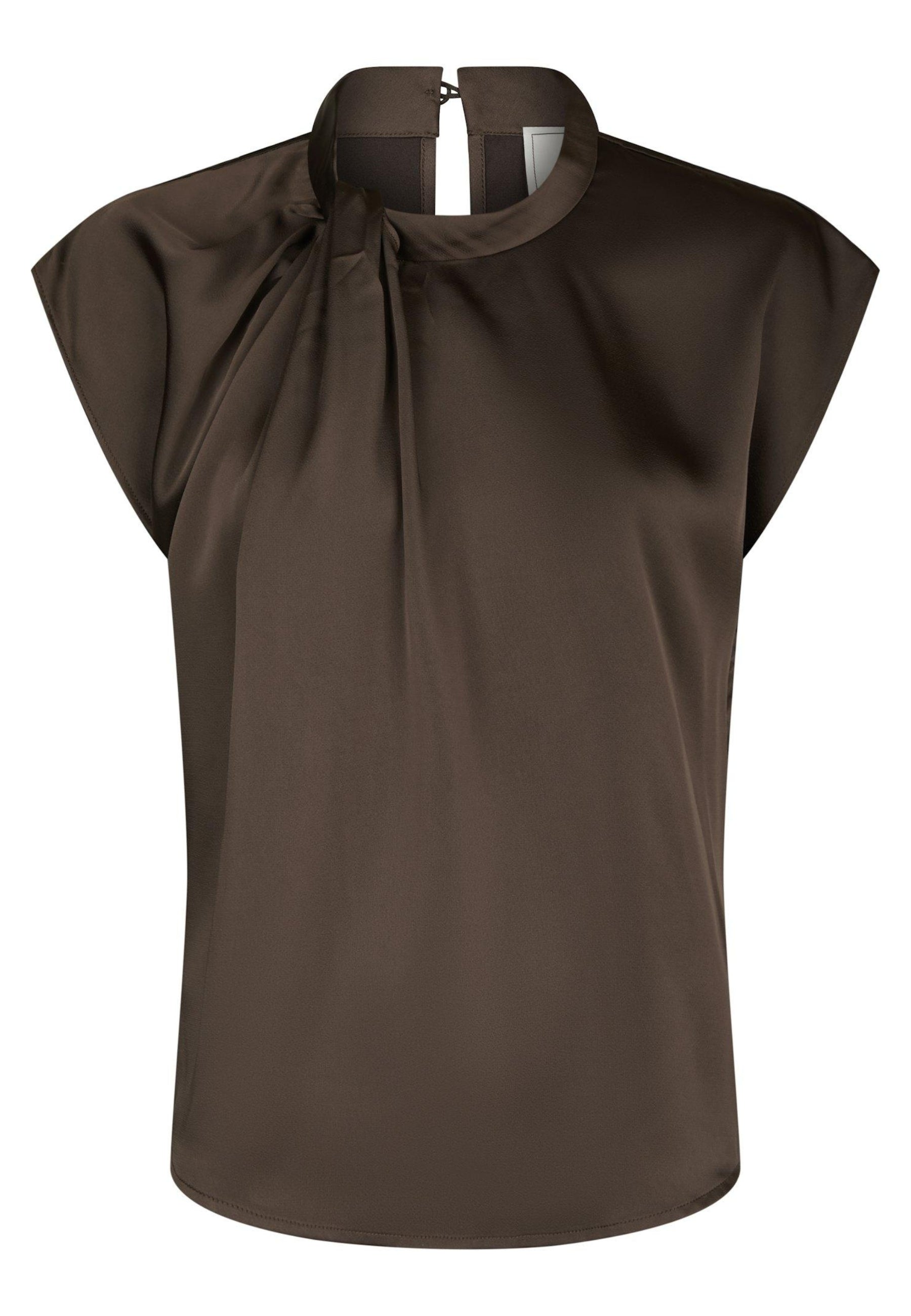 160990 Fleur Drapy Satin Blouse_Dark Brown_Packshot_0