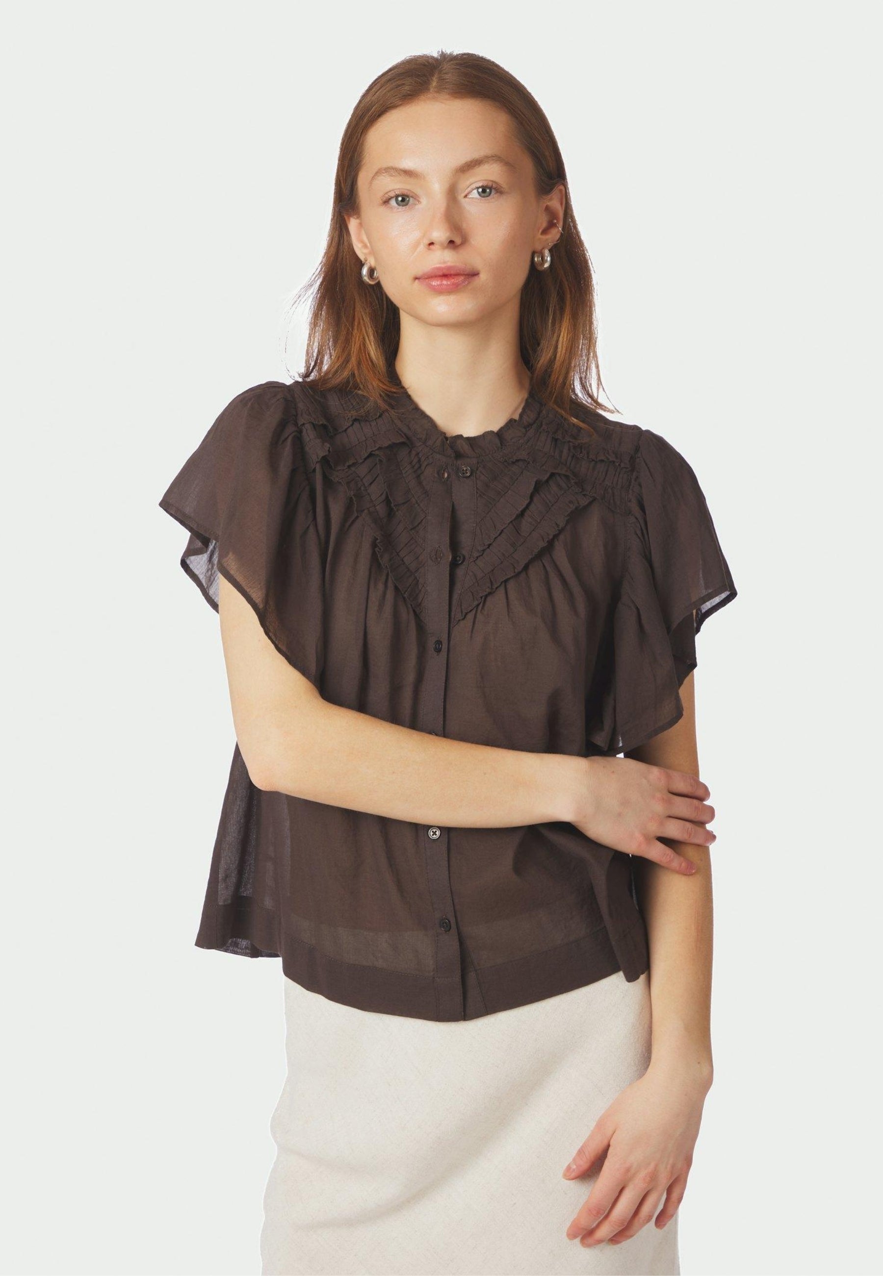 169039 Vinsa S Voile Top_Dark Brown_Model_0