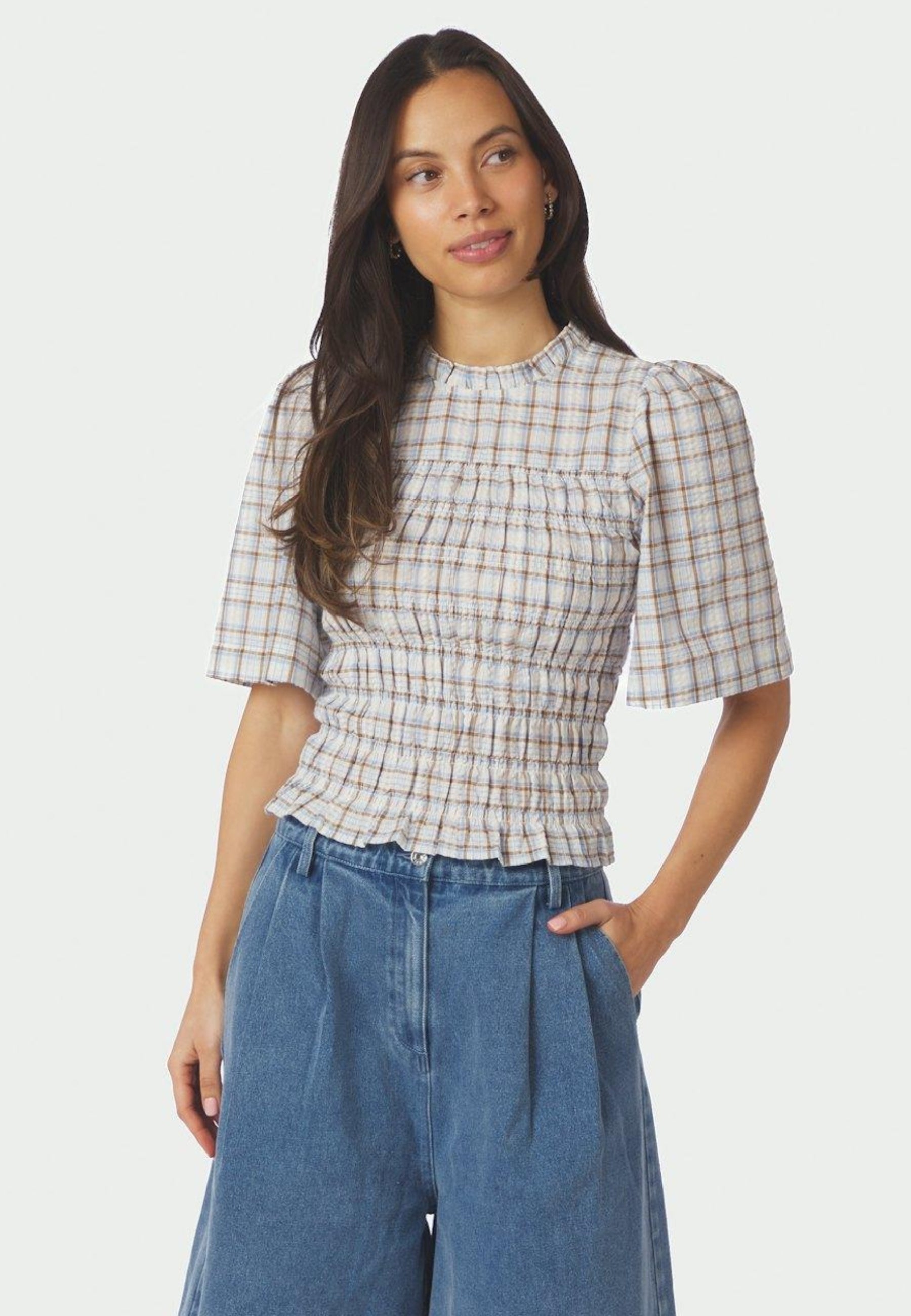 169142 Possini Mega Check Blouse_Light Blue_Model_0