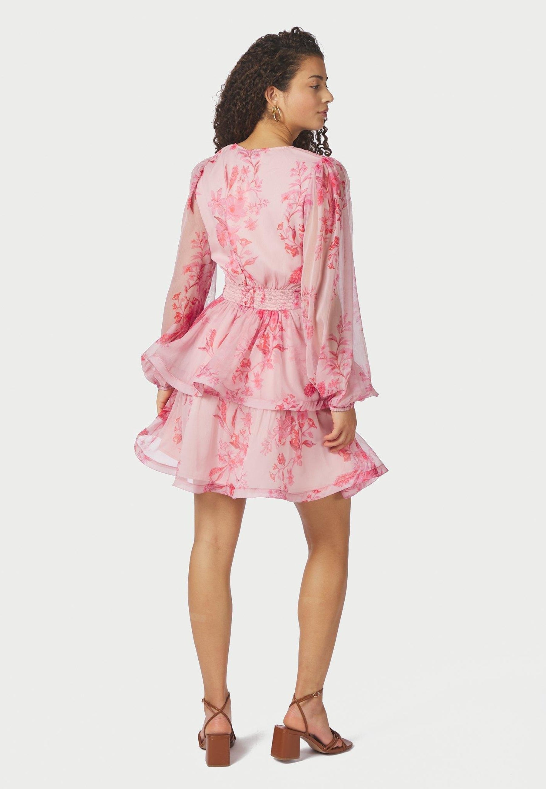 168848 Rivana Print Chiffon Dress_Pink_Model_2