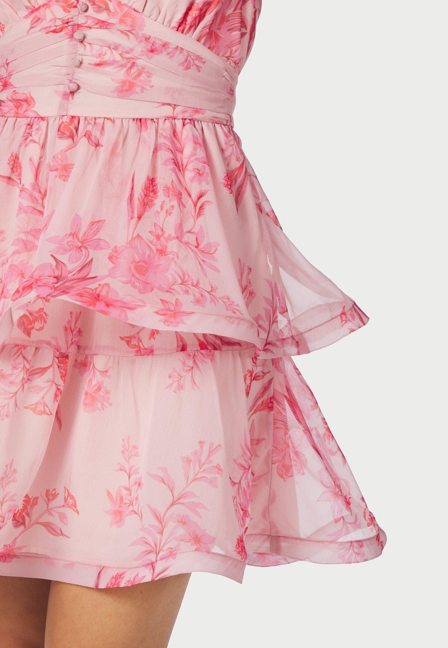 168848 Rivana Print Chiffon Dress_Pink_Model_1