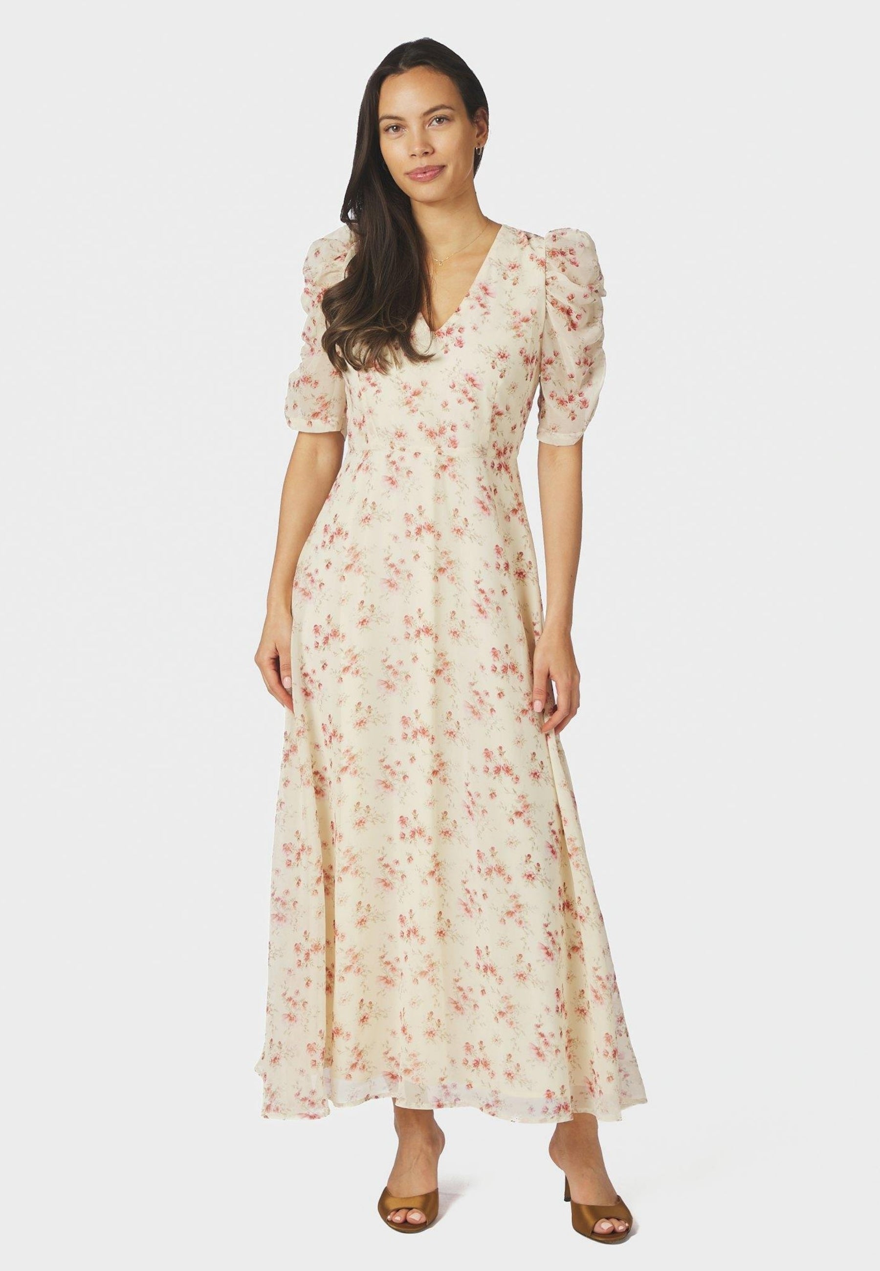 169209 Vira Floral Dress_Creme_Model_0