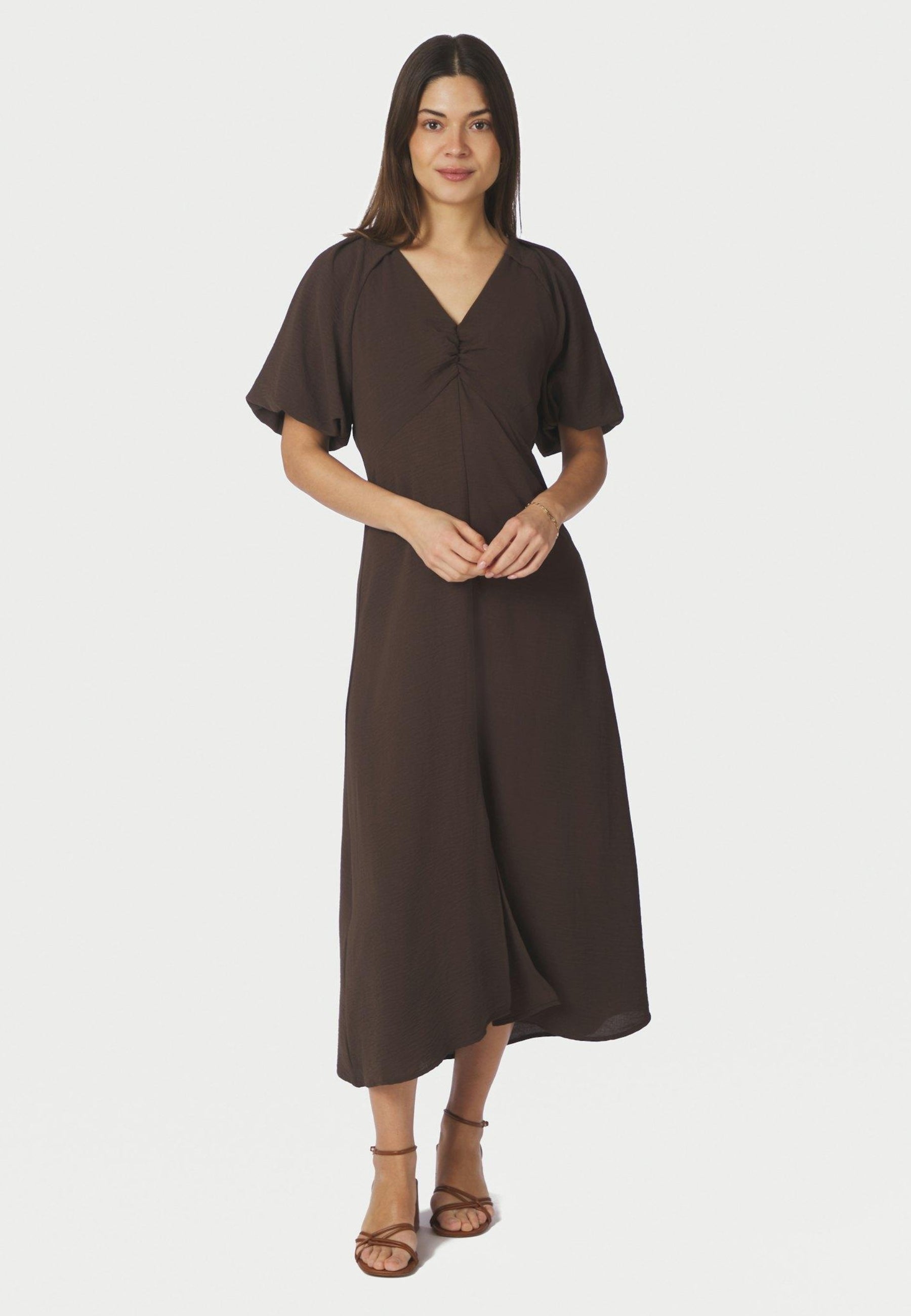 169248 Bomba Structure Solid Dress_Dark Brown_Model_0