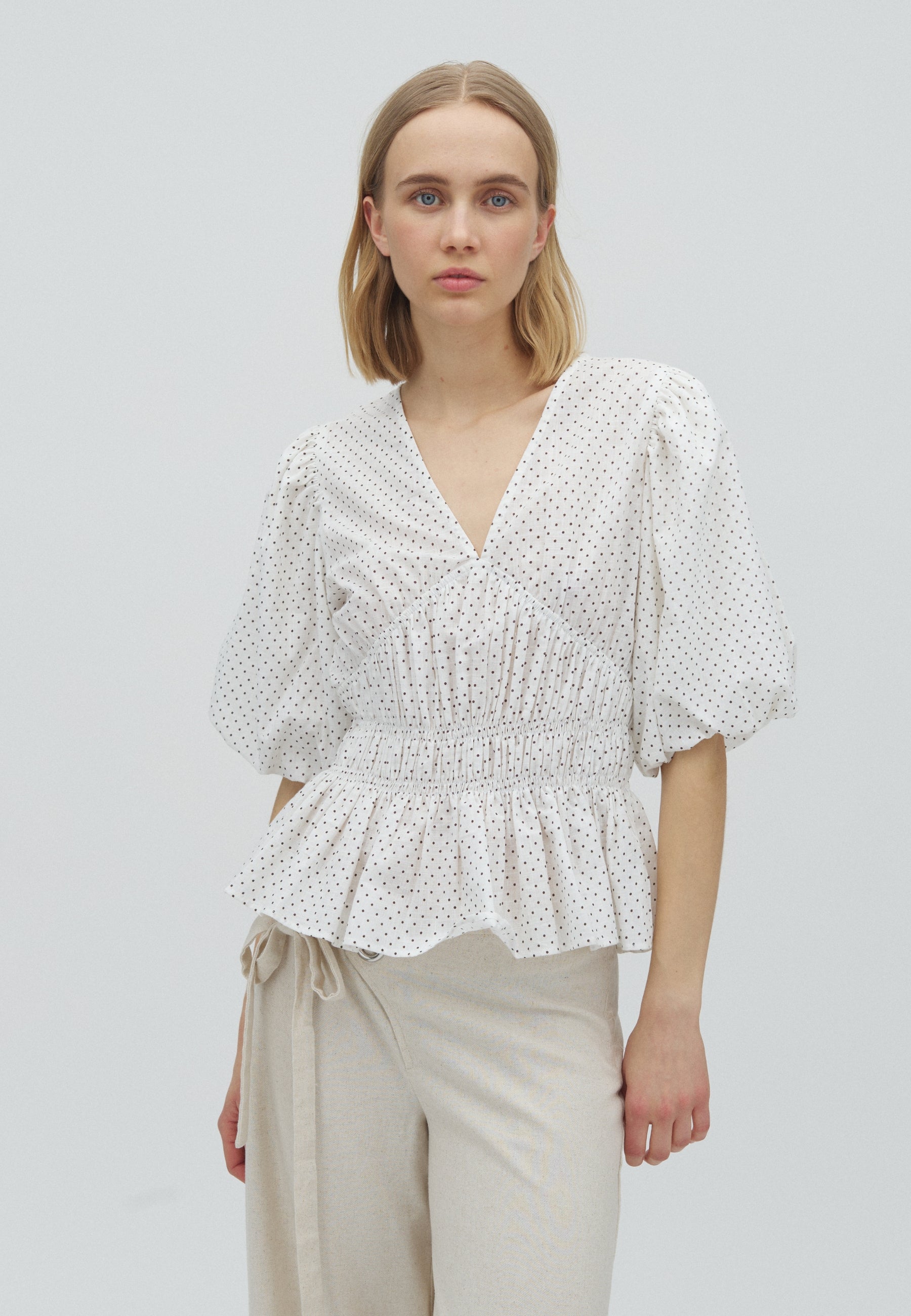 169555 Mapura Mini Dot Blouse_White_Model_0