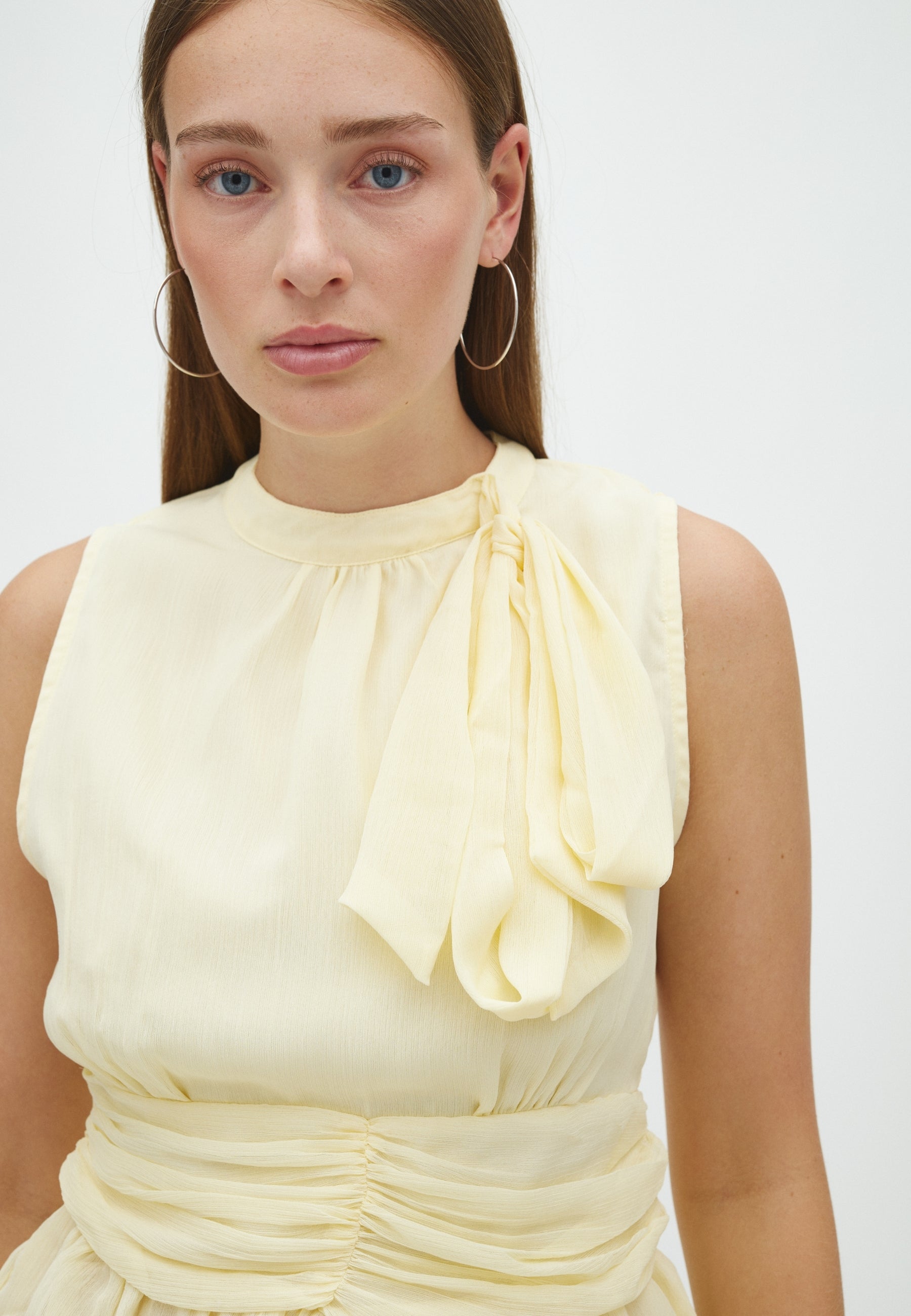 167449 Mansol Solid Chiffon Top_Light Yellow_Model_1