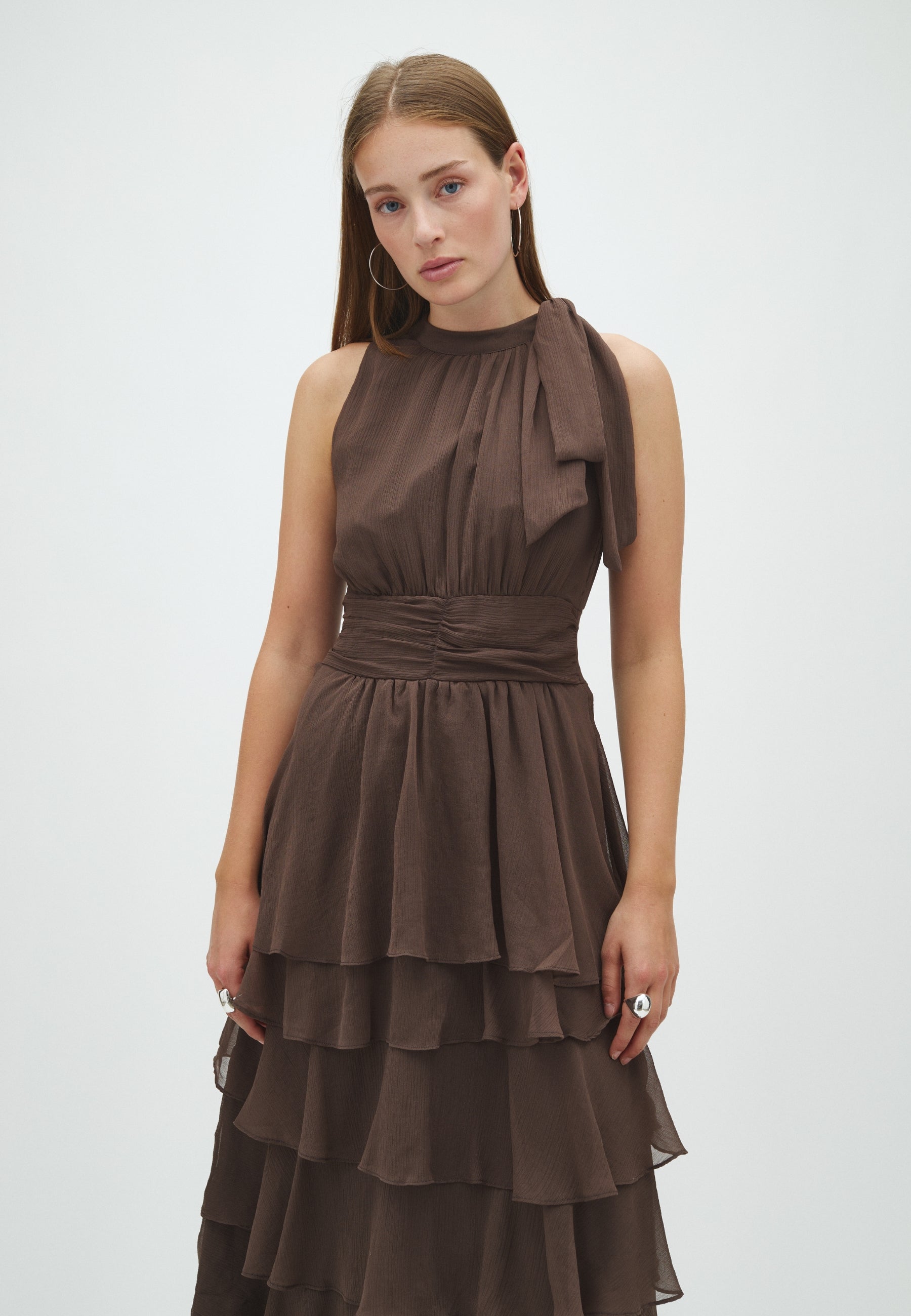 169167 Tarli Solid Chiffon Dress_Dusty Brown_Model_1