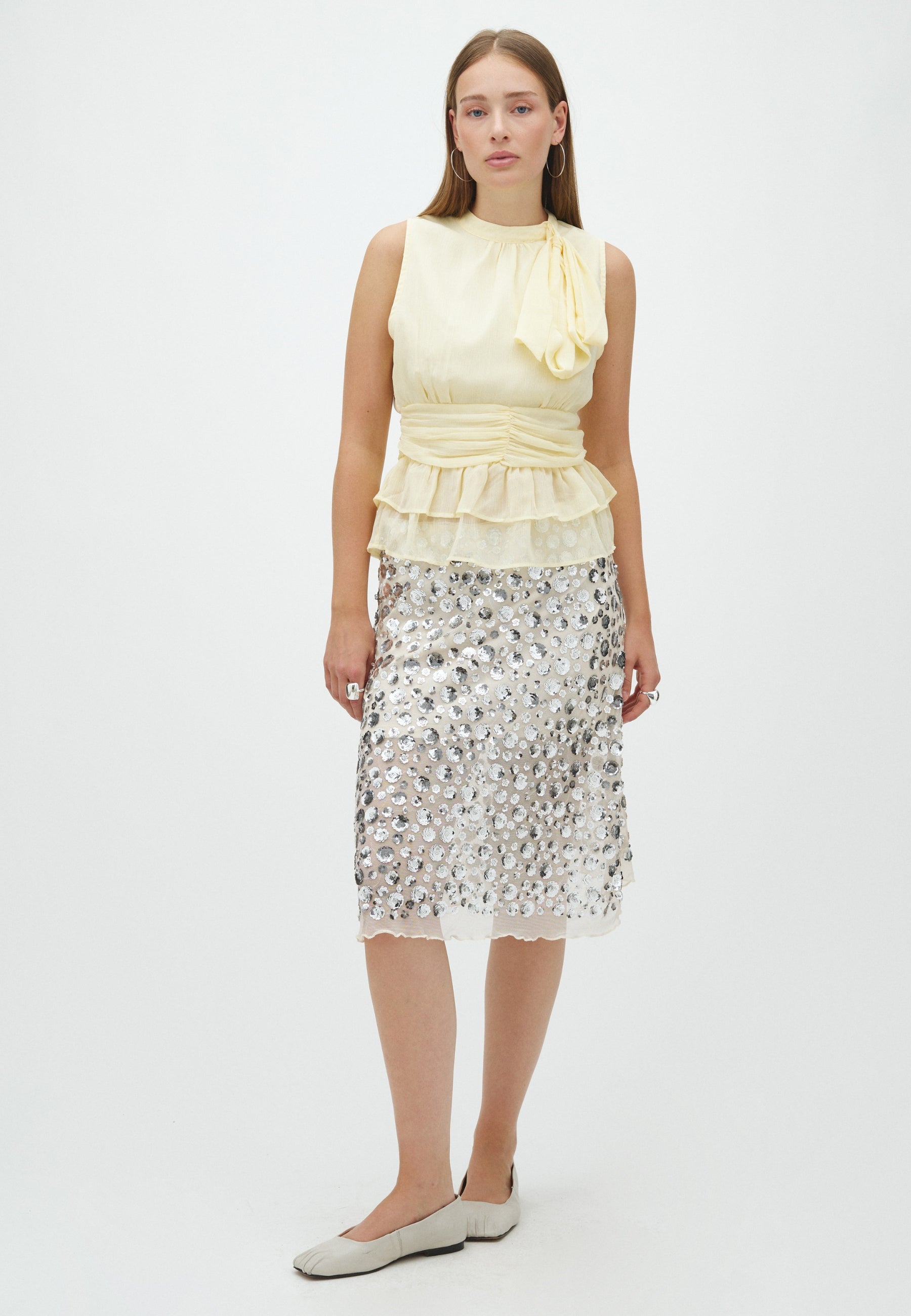 169171 Silla Flower Sequins Skirt_Creme_Model_0