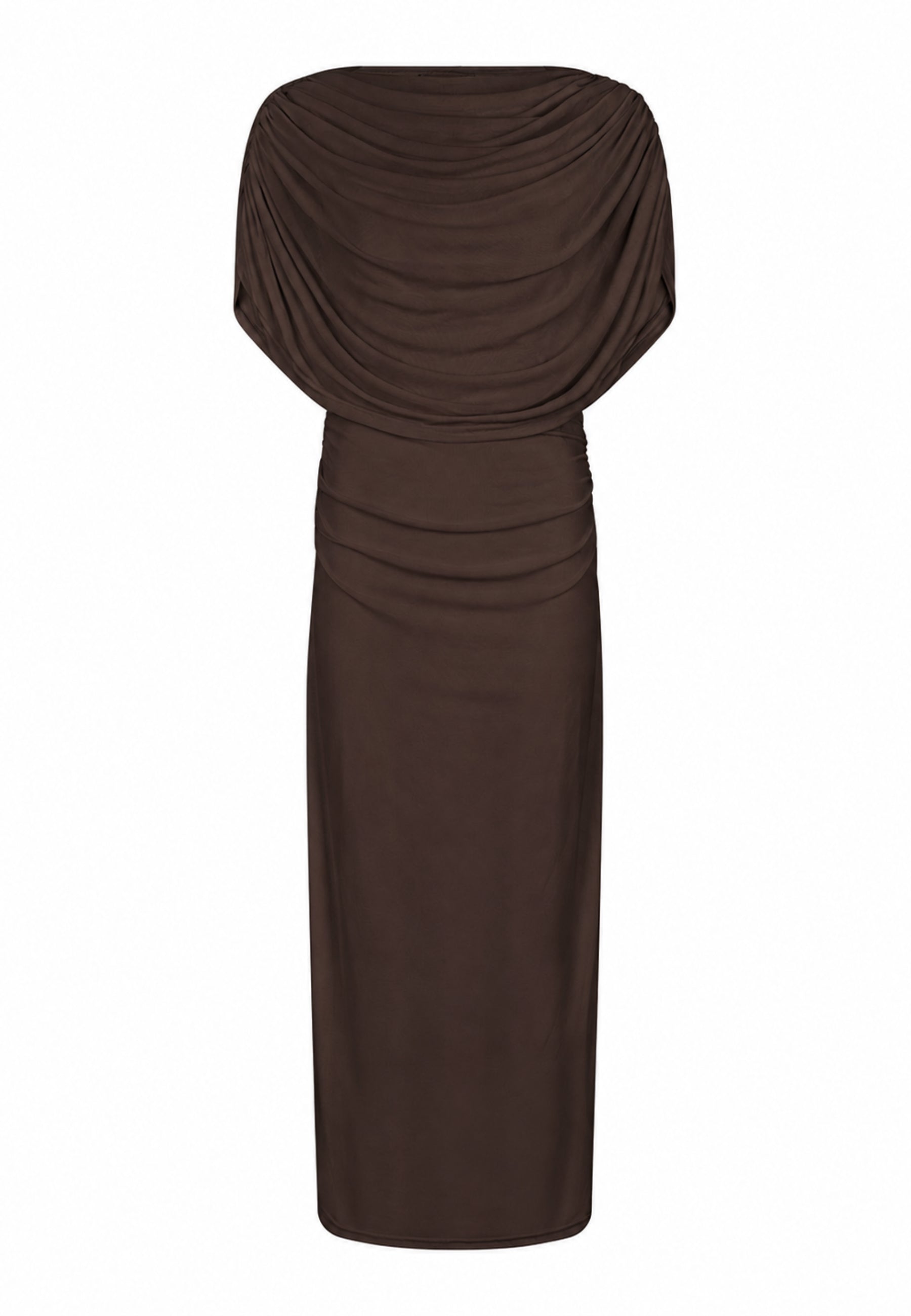 170176 Fottuna Drape Mesh Dress_Dusty Brown_Packshot_0