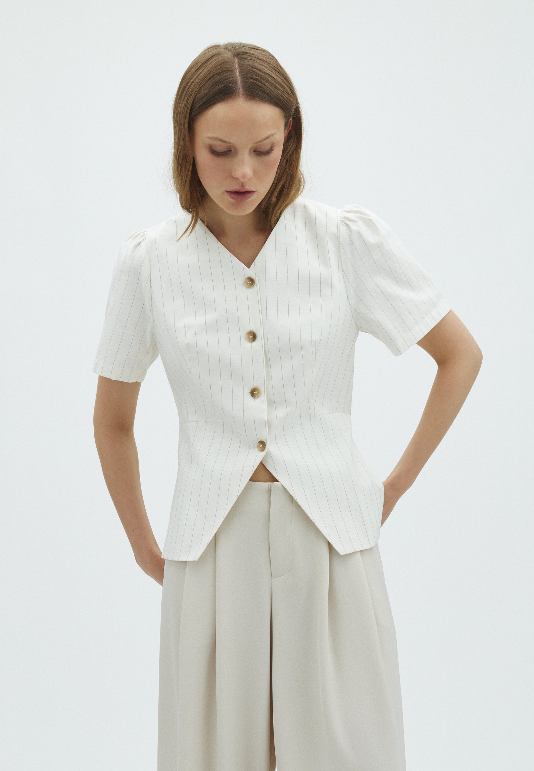 170314 Sules Summer Stripe Blouse_Taupe Stripe_Model_0