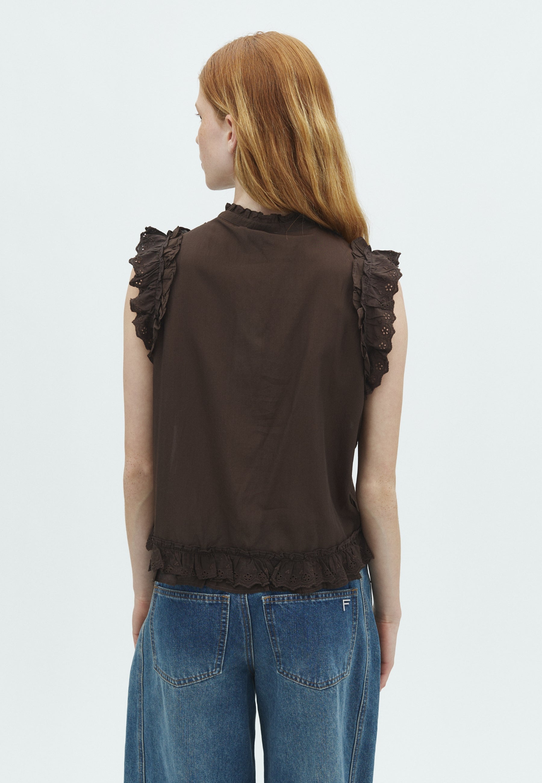 169572 Selia Ruffle Top_Dark Brown_Model_1