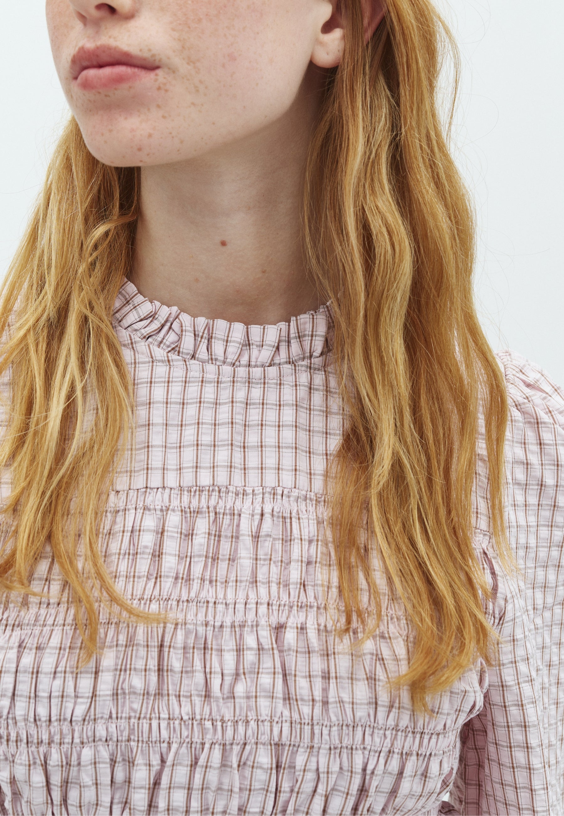 170537 Dossa Mini Check Blouse_Light Pink_Model_1