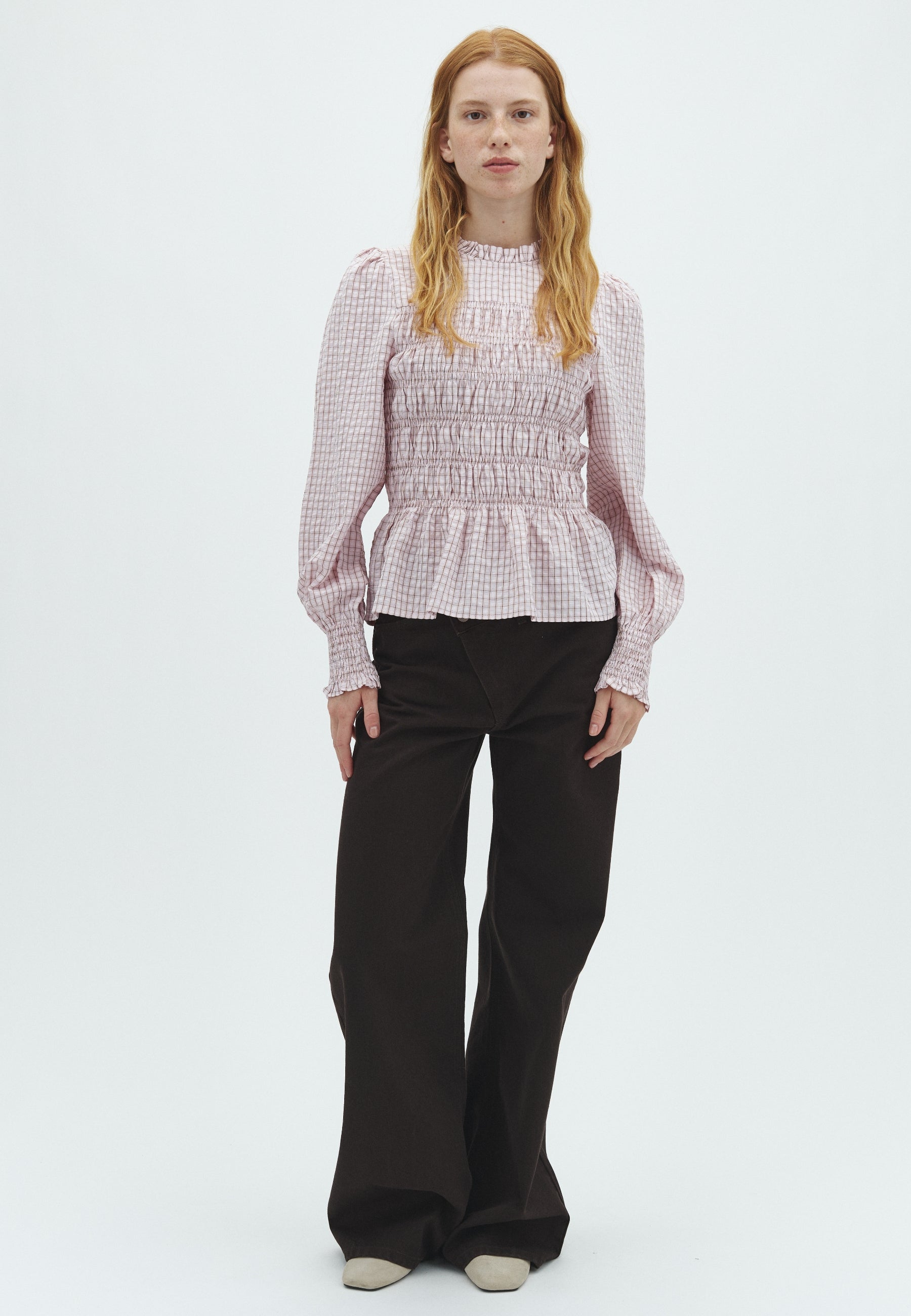 170537 Dossa Mini Check Blouse_Light Pink_Model_3