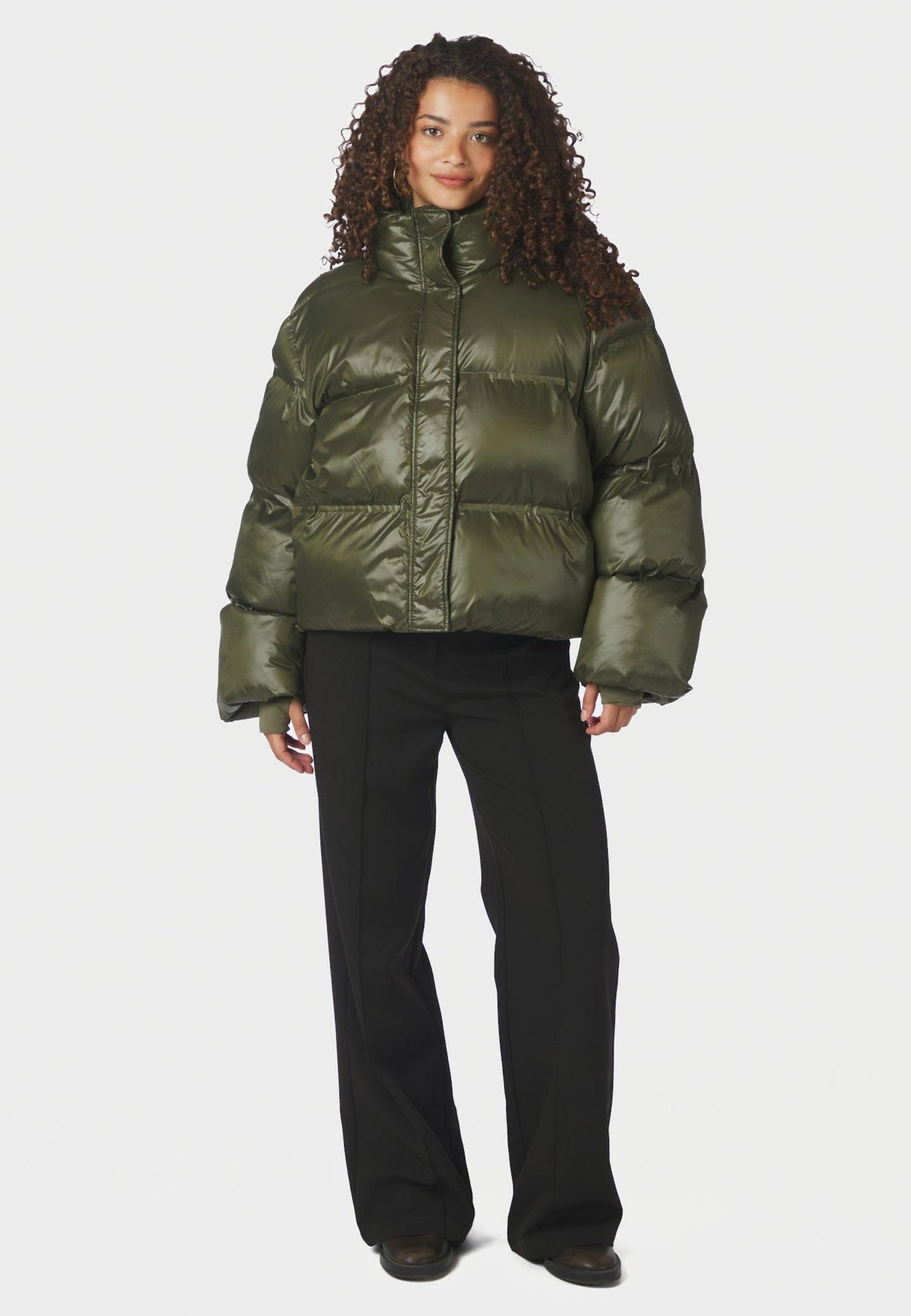 165094 Rhea Shiny Puffer Jacket_Olive_Model_3