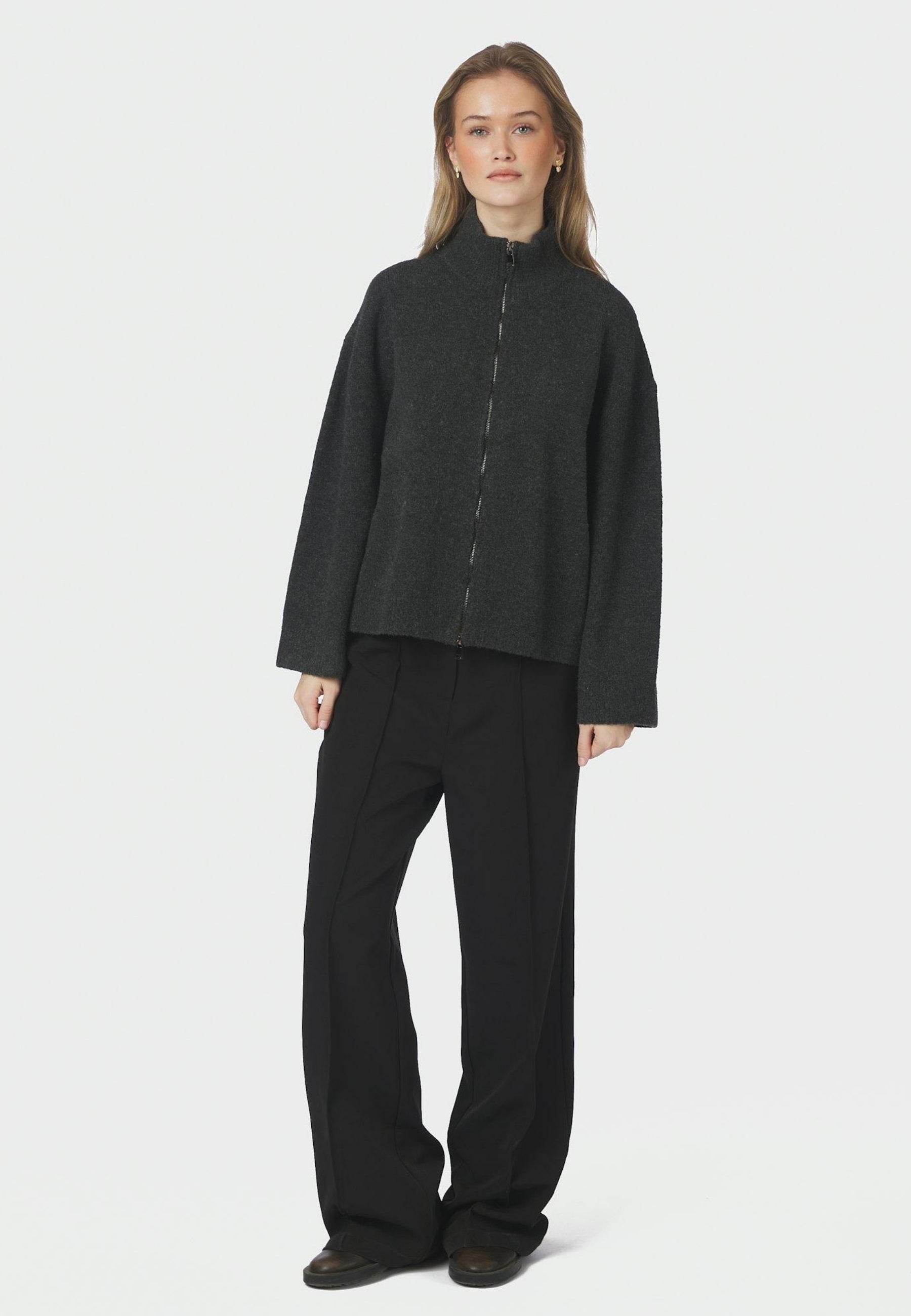 164973 Asley Zip Knit Cardigan_Antracit_Model_3