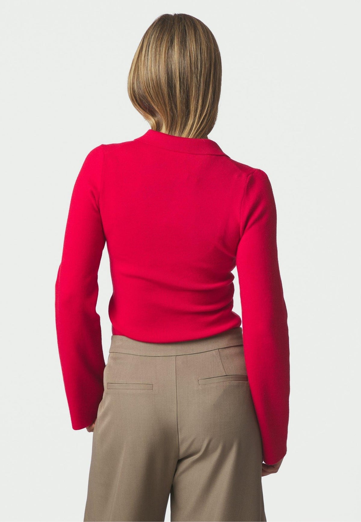 169864 Fannya LS Solid Knit Polo_Red_Model_2