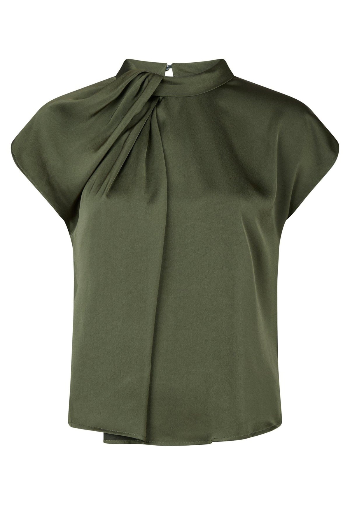 160990 Fleur Drapy Satin Blouse_Army_Packshot_0