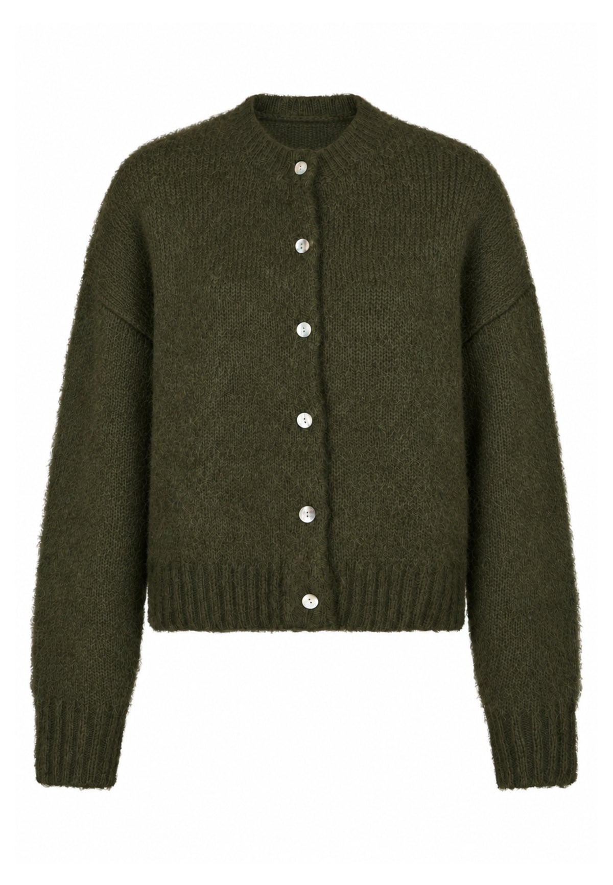 171630 Esana Solid Fluffy Knit Cardigan_Army_Packshot_0