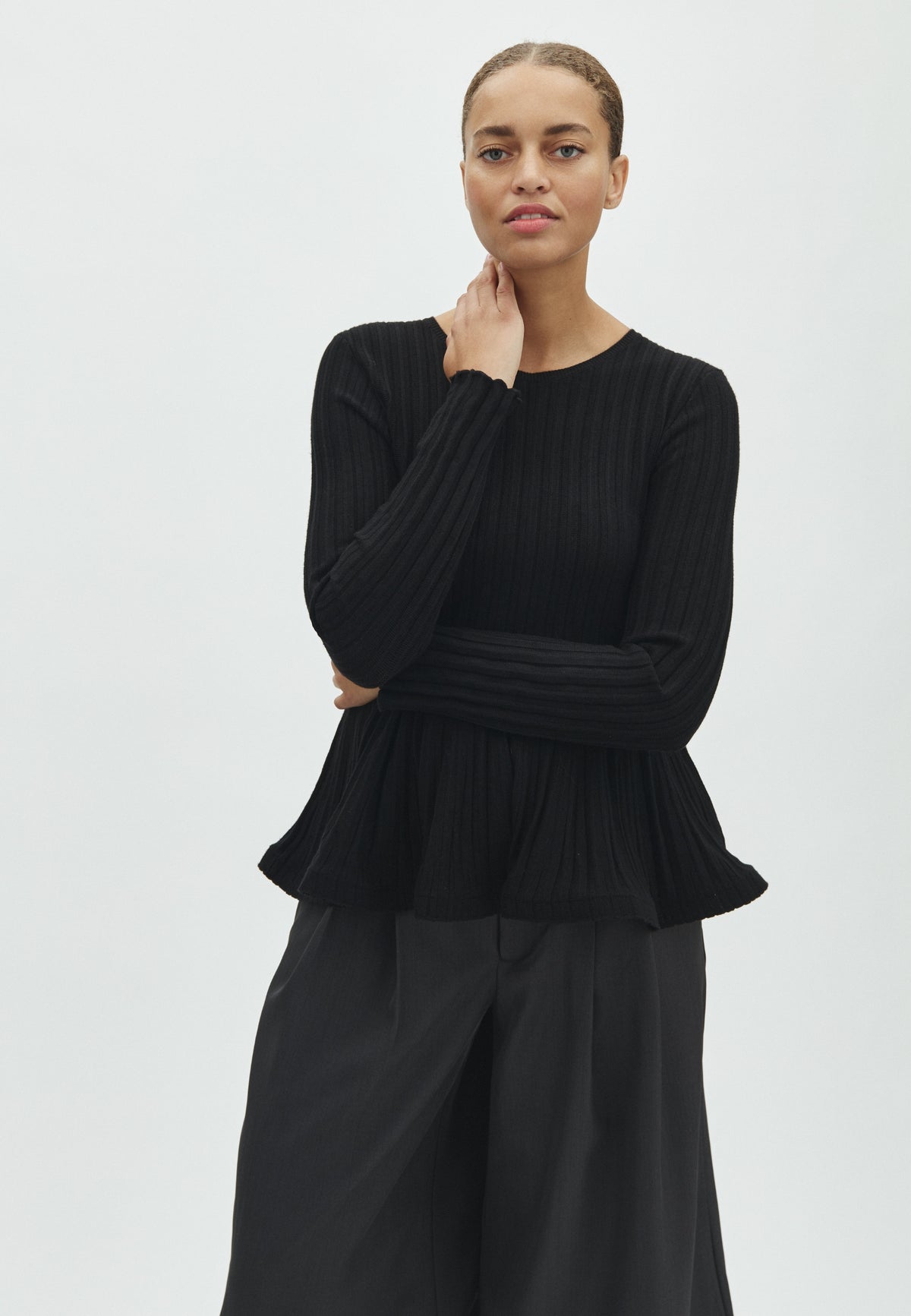 171643 Tallina Peplum Knit Blouse_Black_Model_0