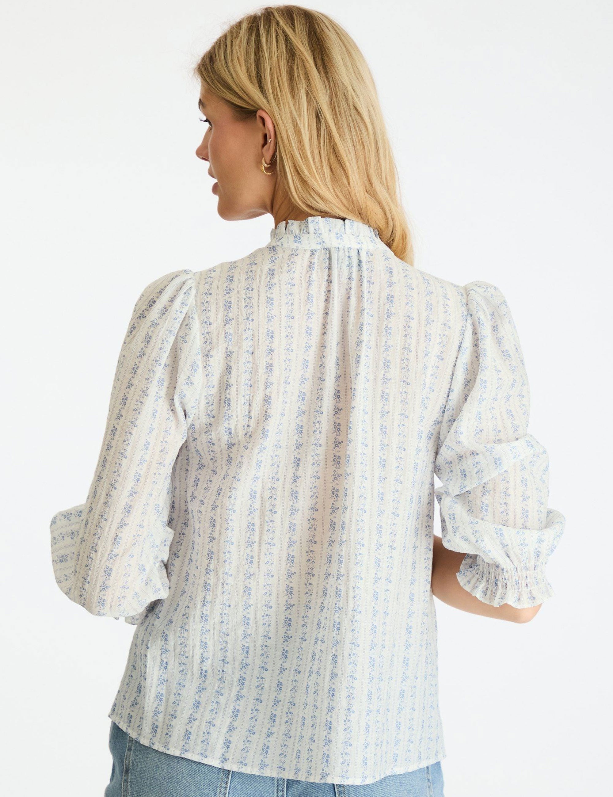 162616 Carlie Flower Stripe Blouse_Blue_Model_1