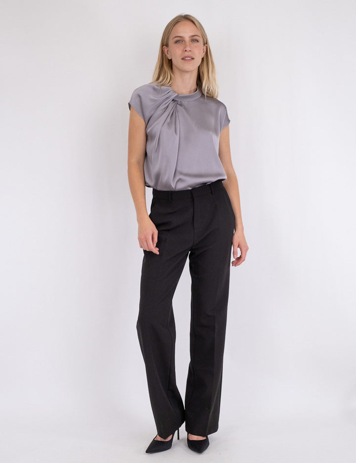 160990 Fleur Drapy Satin Blouse_Grey_Model_2