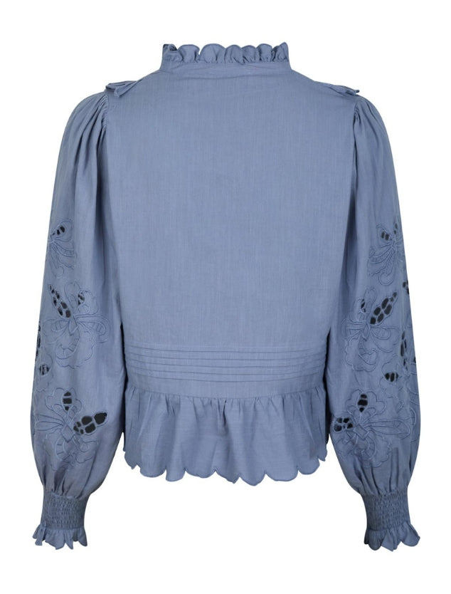 161136 Petrine Embroidery Blouse_Dusty blue_Packshot_1
