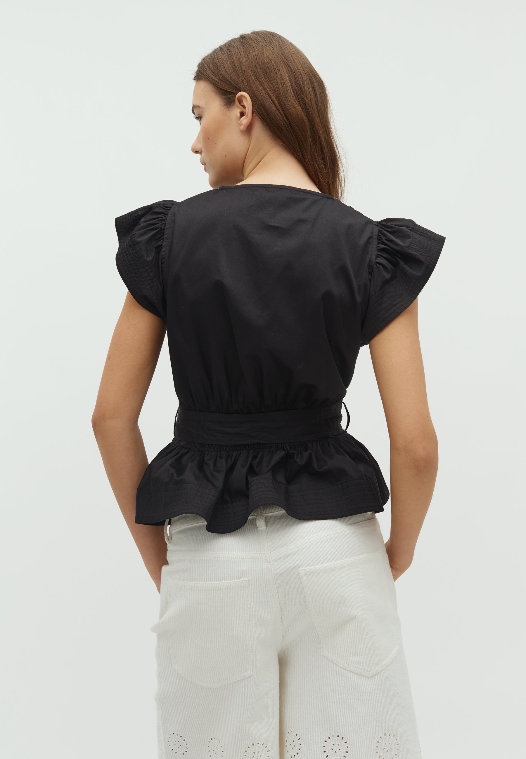 163355 Malia Cotton Satin Top_Black_Model_1