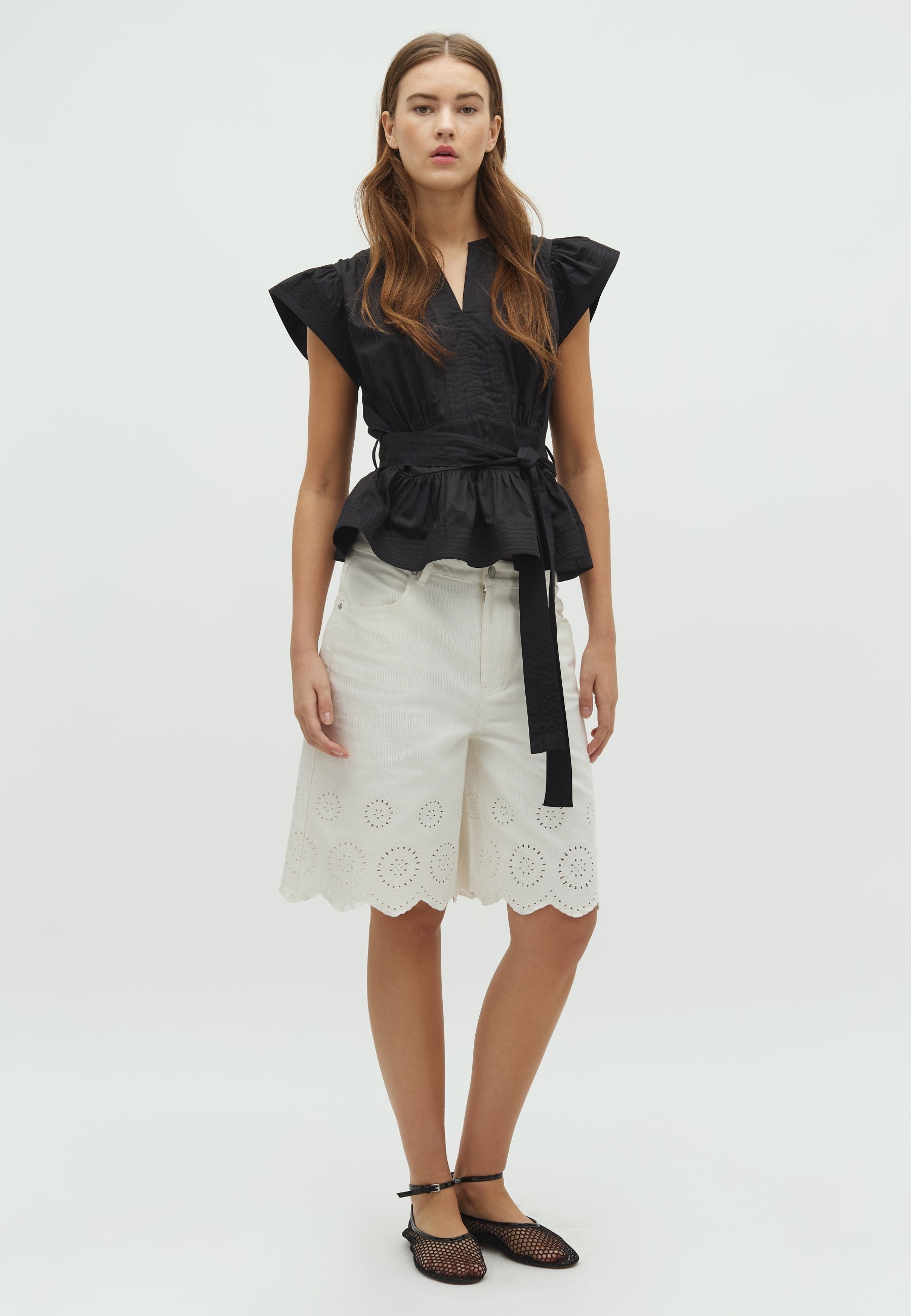 163355 Malia Cotton Satin Top_Black_Model_2