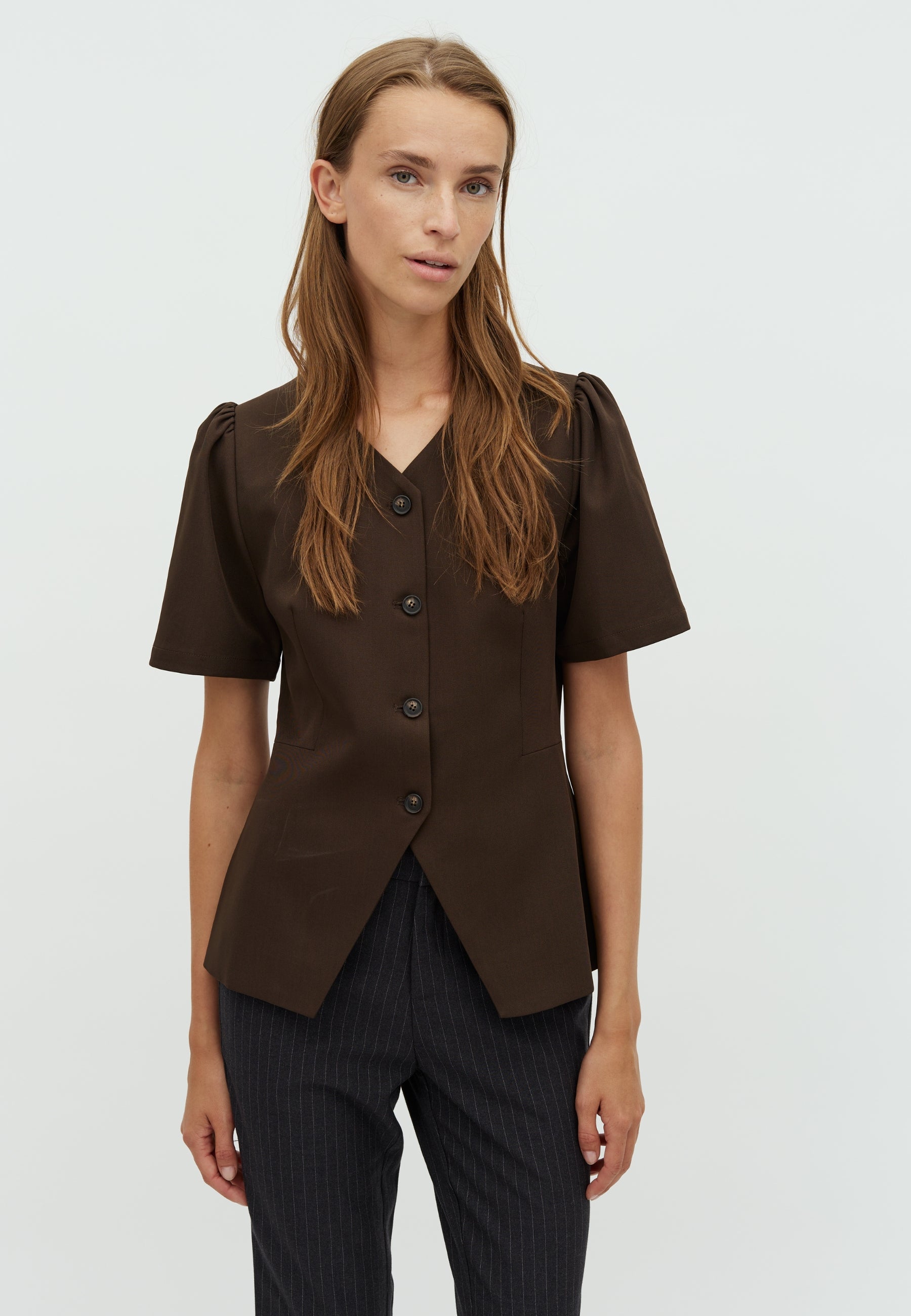 165834 Sules Structure Blouse_Dark brown_Model_0