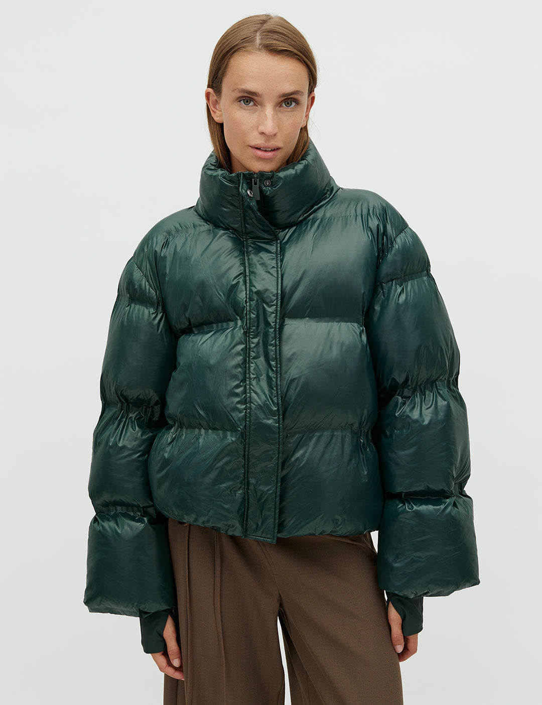 165094 Rhea Shiny Puffer Jacket_Dark green_Model_0