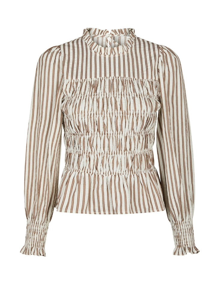 166192 Dossa Twin Stripe Smock Blouse_Brown_Packshot_0