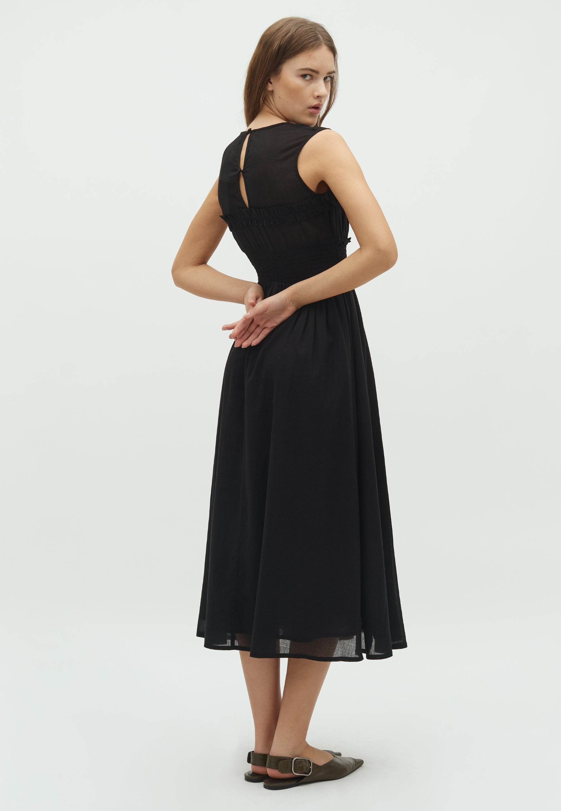 166232 Cyrna S Voile Dress_Black_Model_2