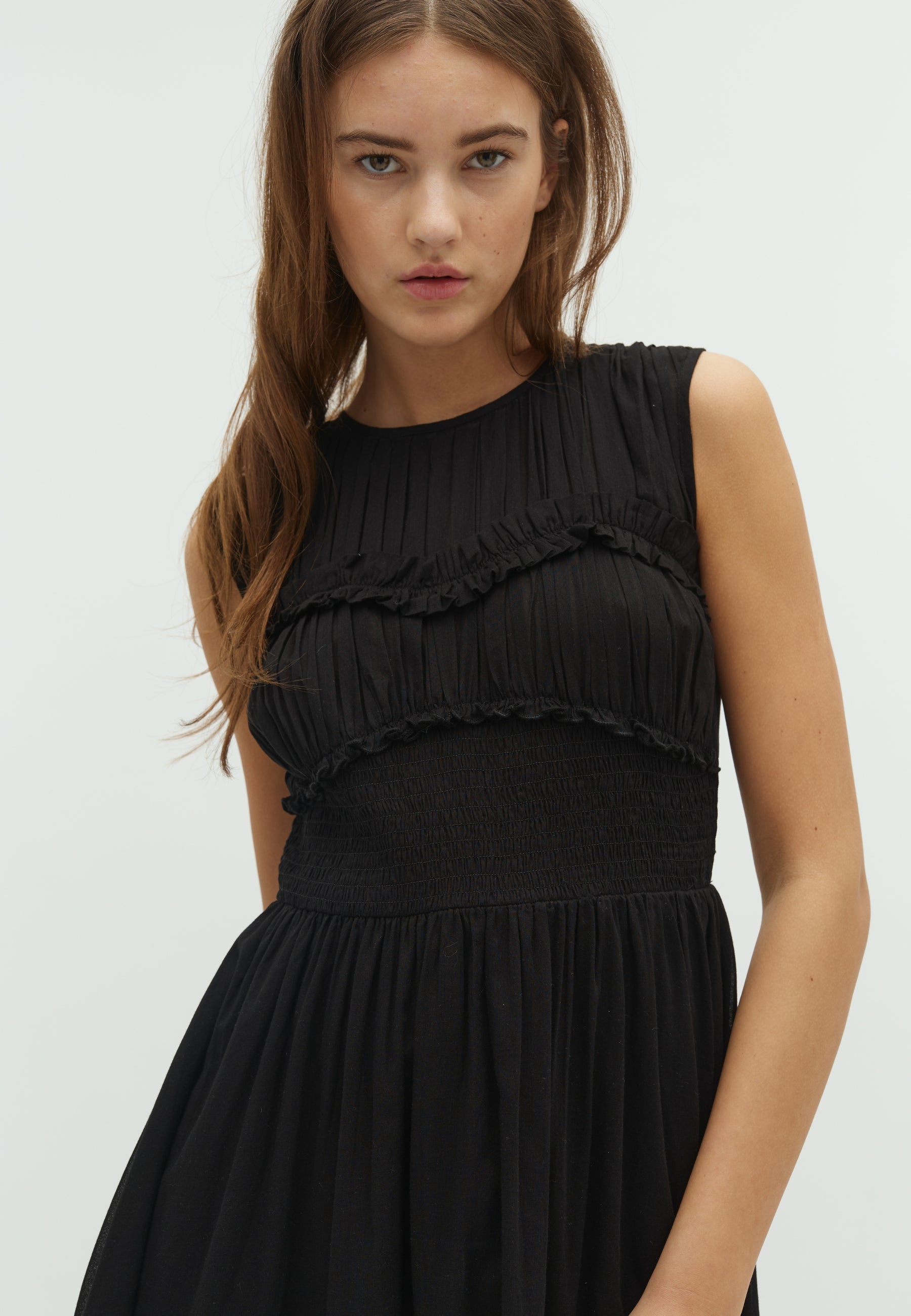 166232 Cyrna S Voile Dress_Black_Model_1