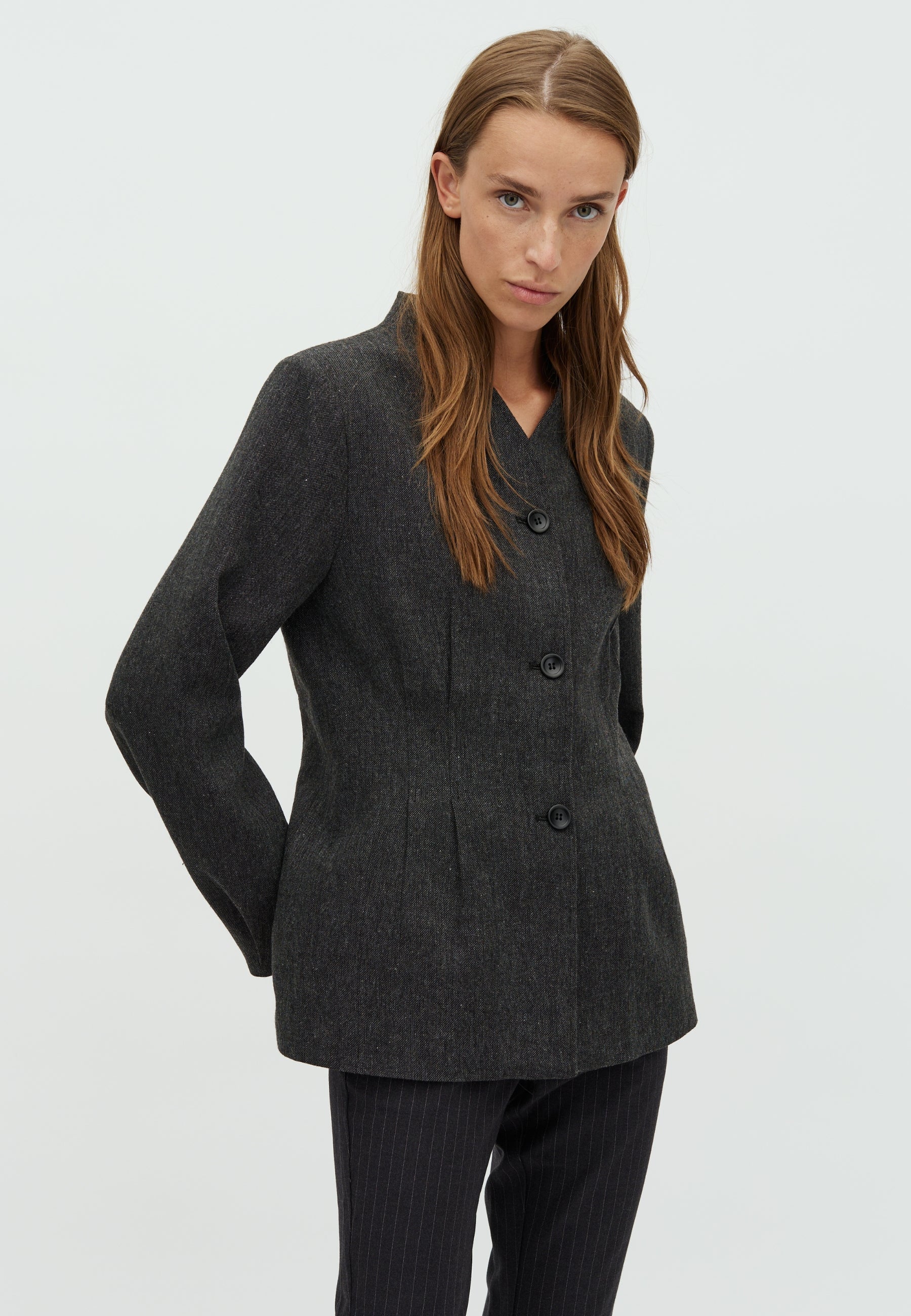 167443 Henara Blazer_DARK GREY MELANGE_Model_1