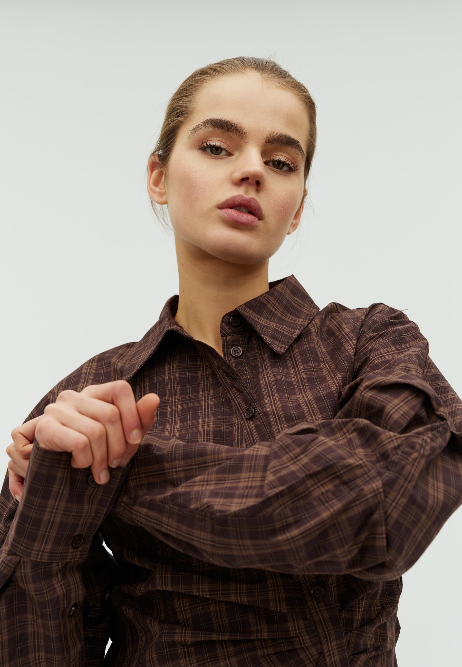 168377 Meoella Check Shirt_Dark brown_Model_1