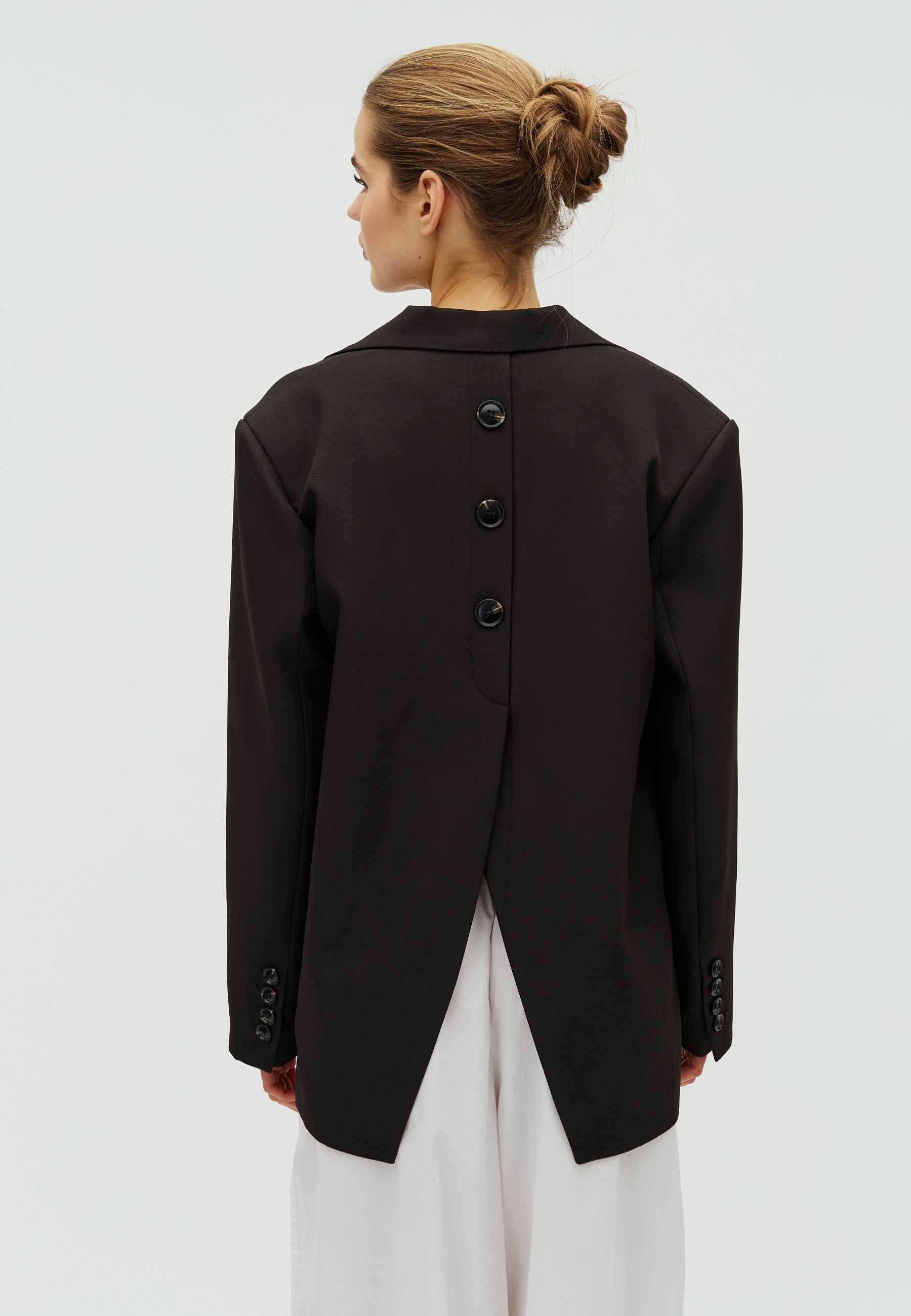 168934 Sariella Solid Button Blazer_Black_Model_1