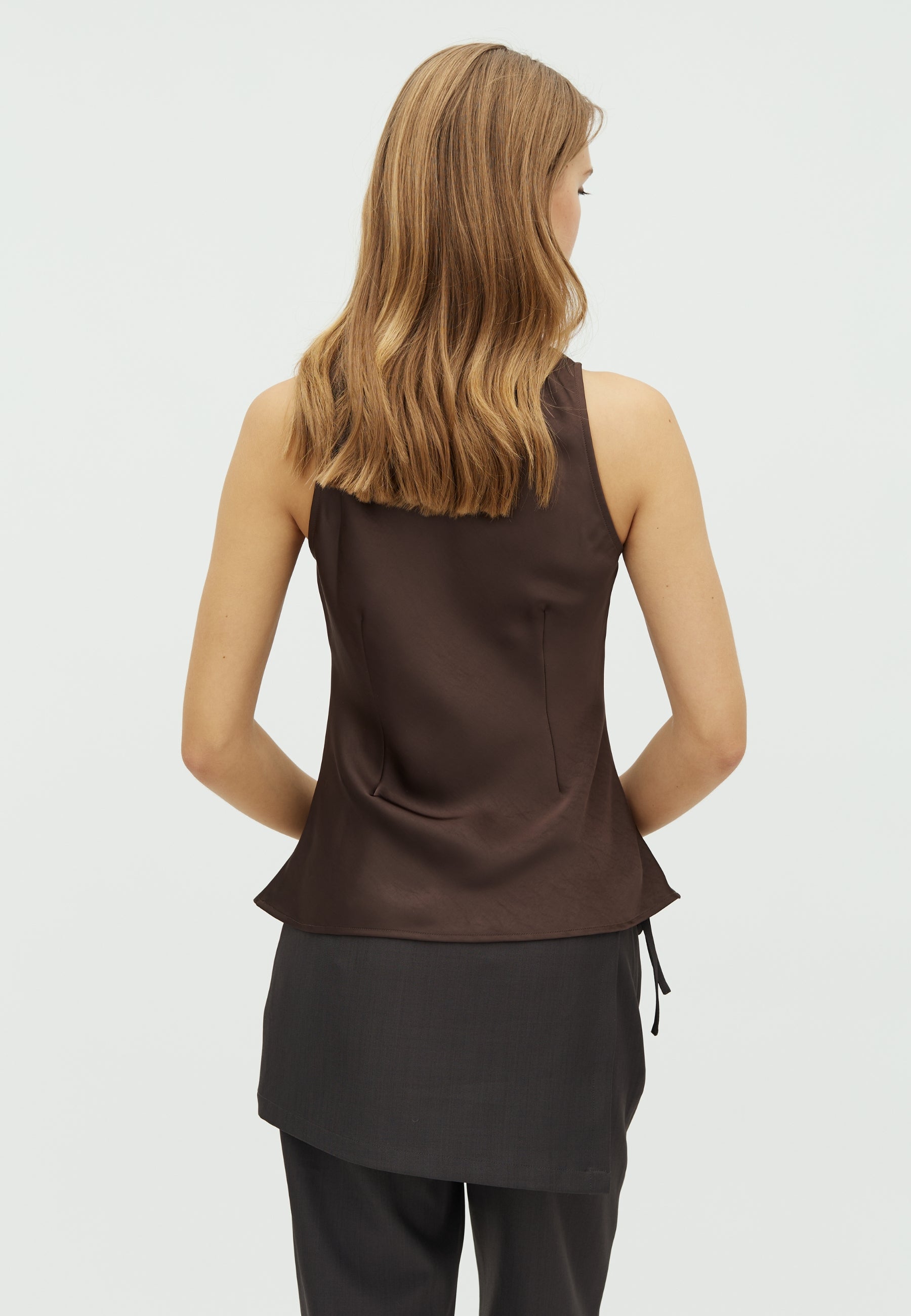 167452 Kelina Heavy Satin Top_Dark brown_Model_2