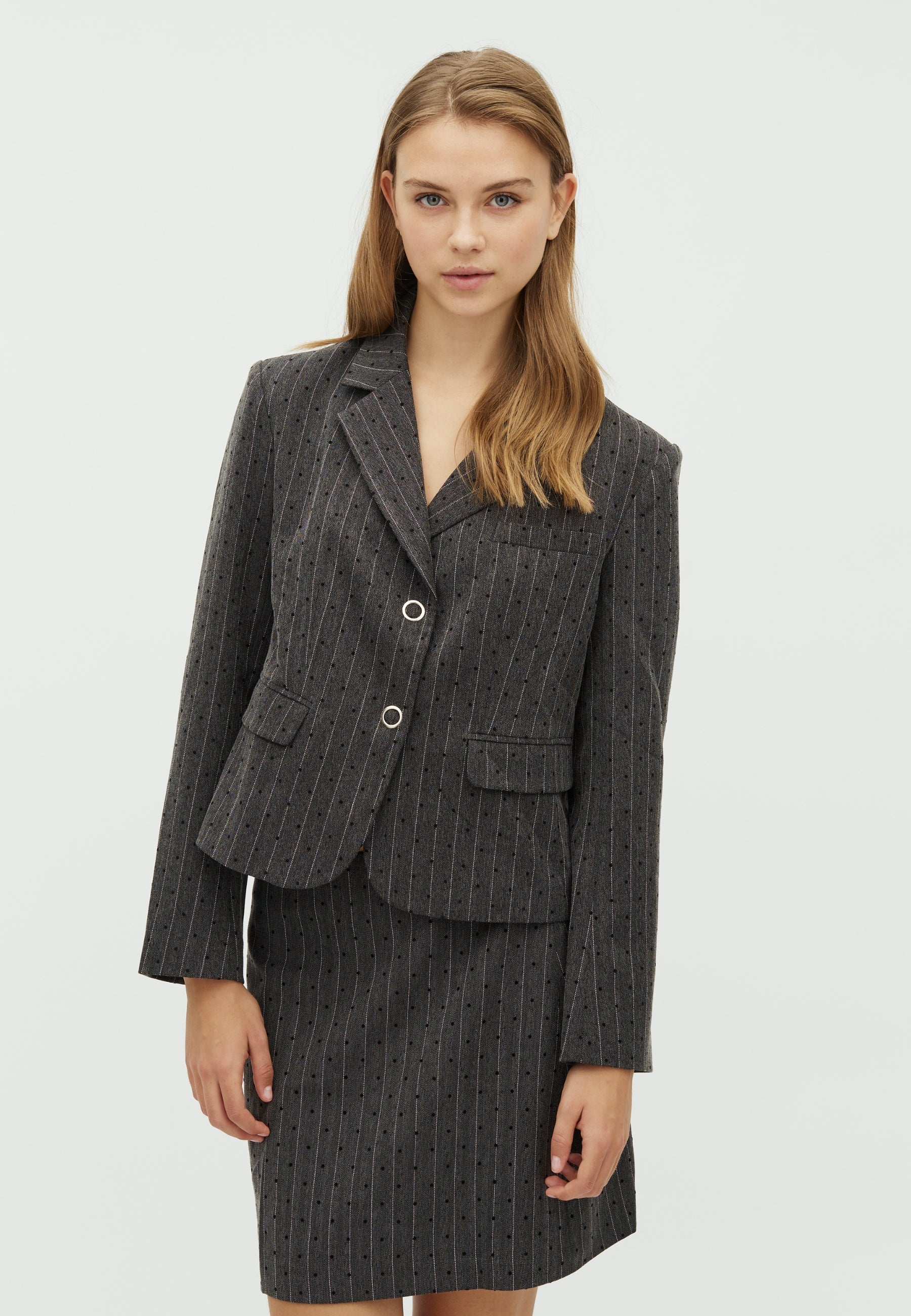 167437 Naeda Mini Dot Blazer_DARK GREY MELANGE_Model_1