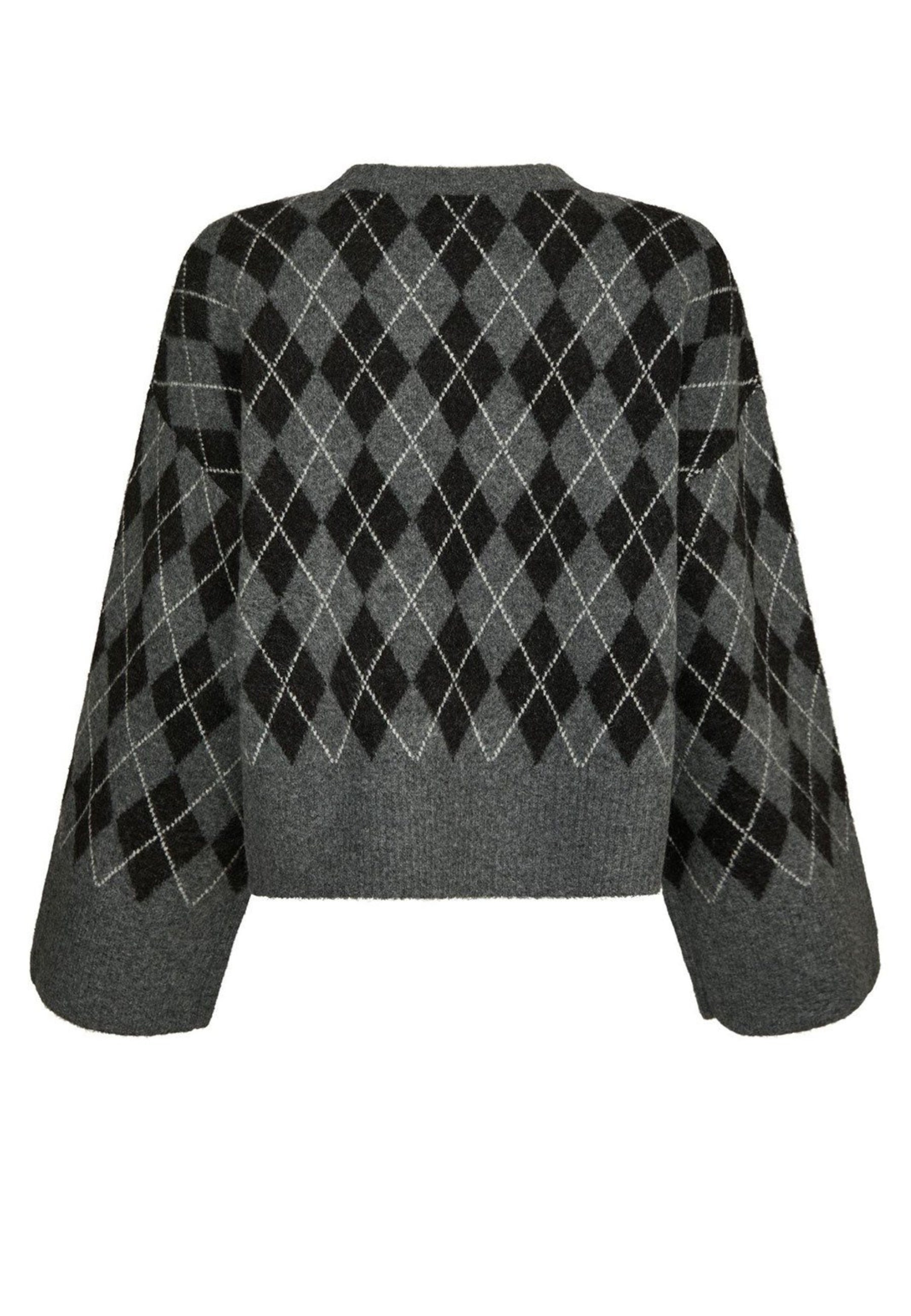 168645 Tick Check Knit Blouse_Antracit_Packshot_1