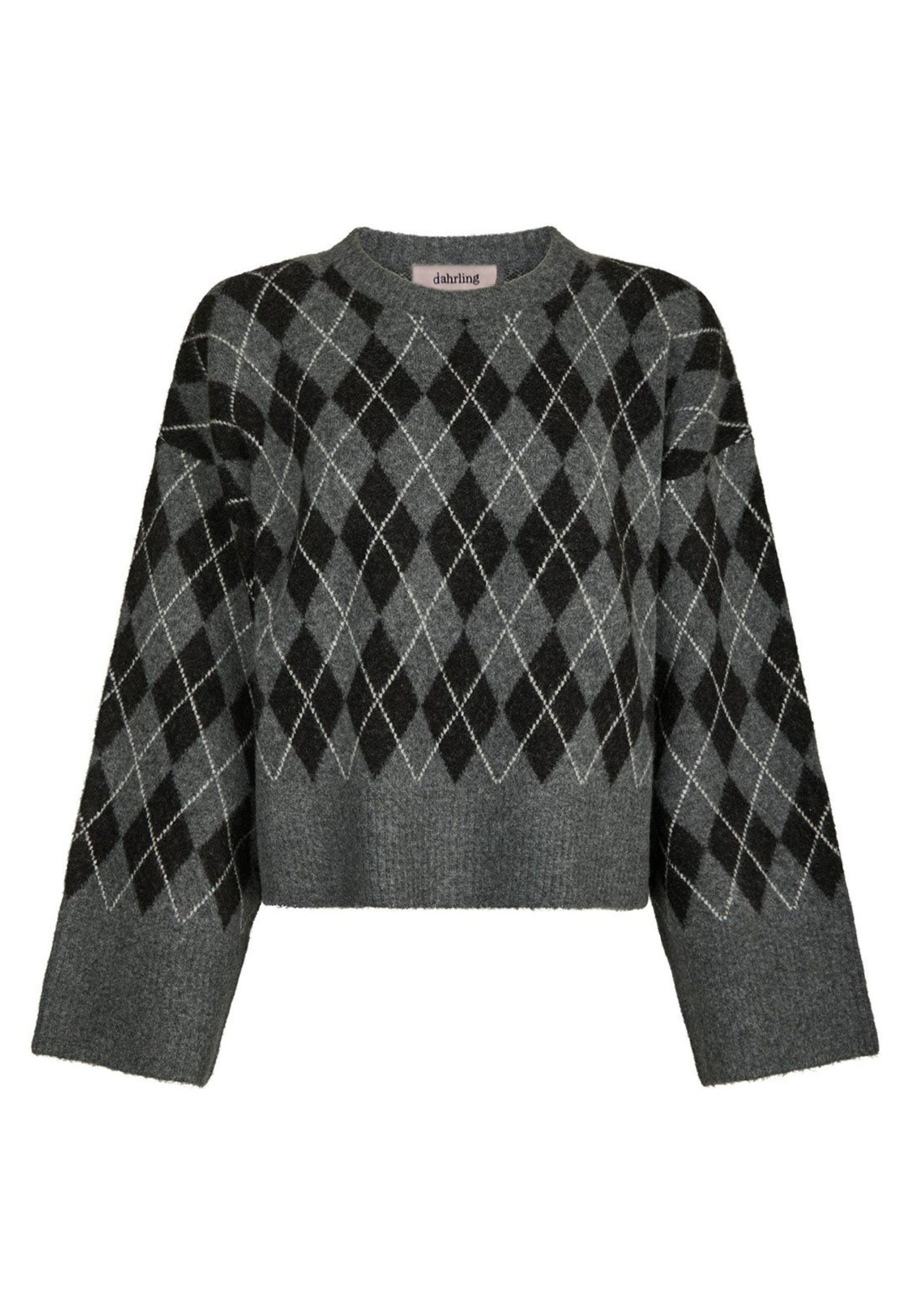 168645 Tick Check Knit Blouse_Antracit_Packshot_0