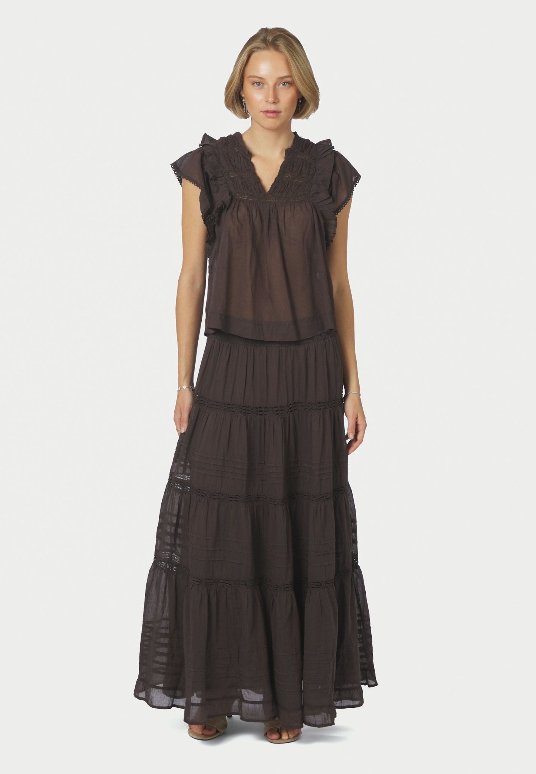 161872 Felicia S Voile Skirt_Dark brown_Model_0